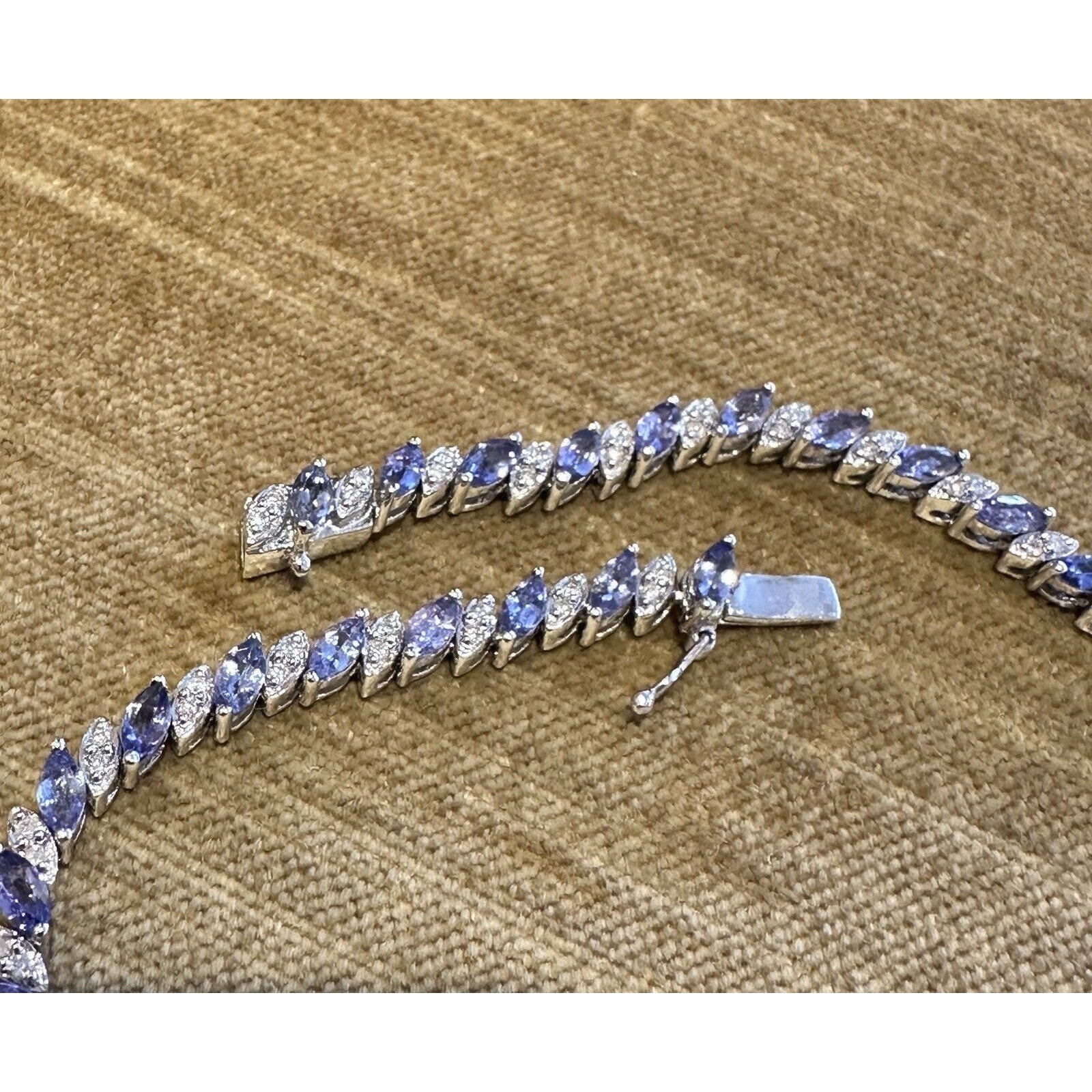 Marquise Tanzanite and Round Diamond Necklace in 18k White Gold