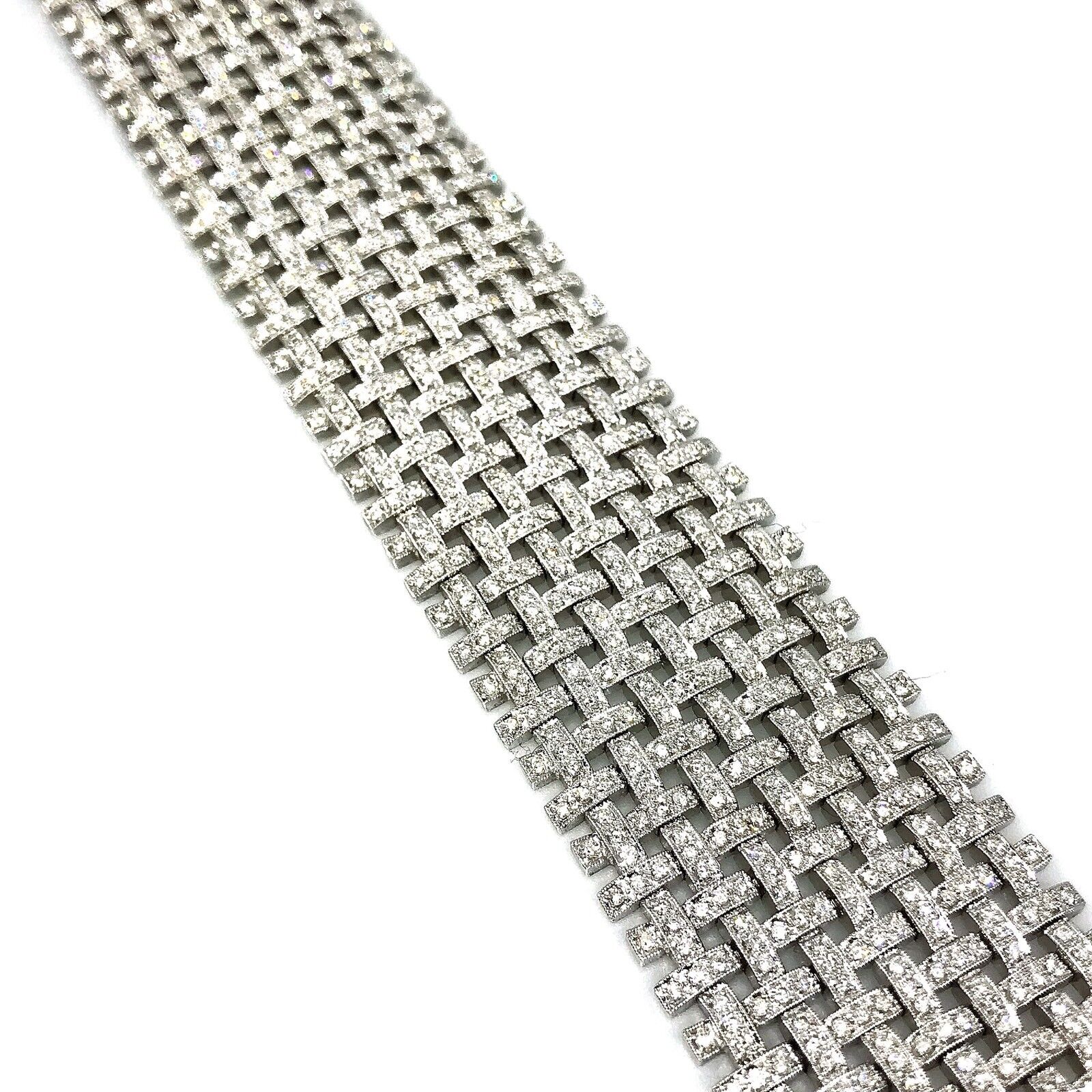 9.03 carats Wide Basket Weave Diamond Bracelet in 18K White Gold