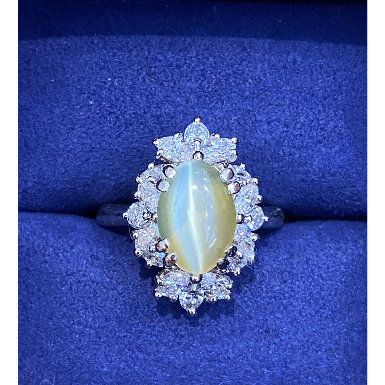 Cat's Eye Chrysoberyl and Diamond Ring in Platinum