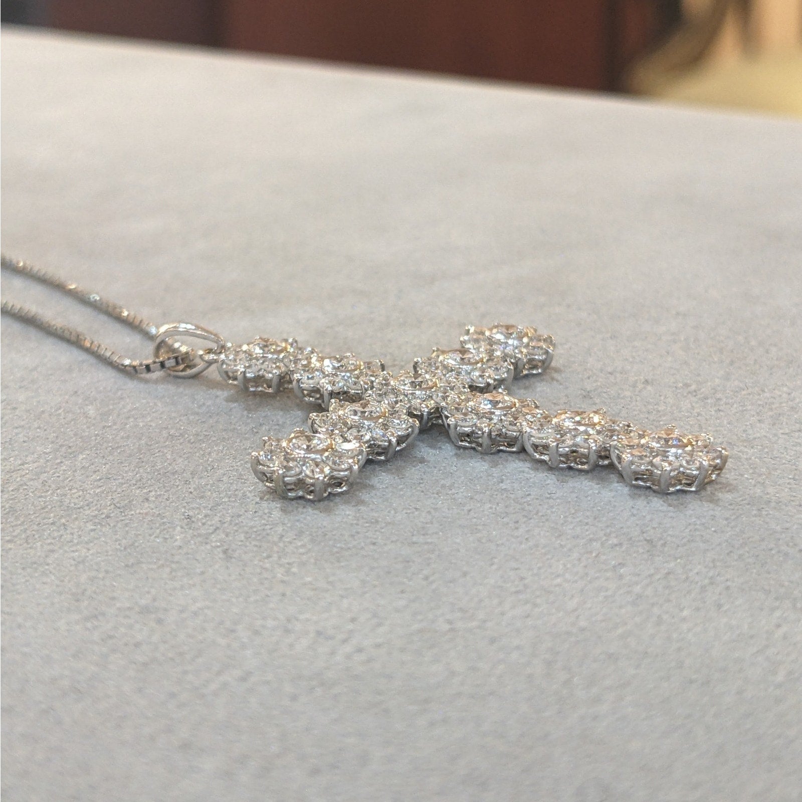 Natural Diamond Cross Pendant Necklace in 18k White Gold & Platinum