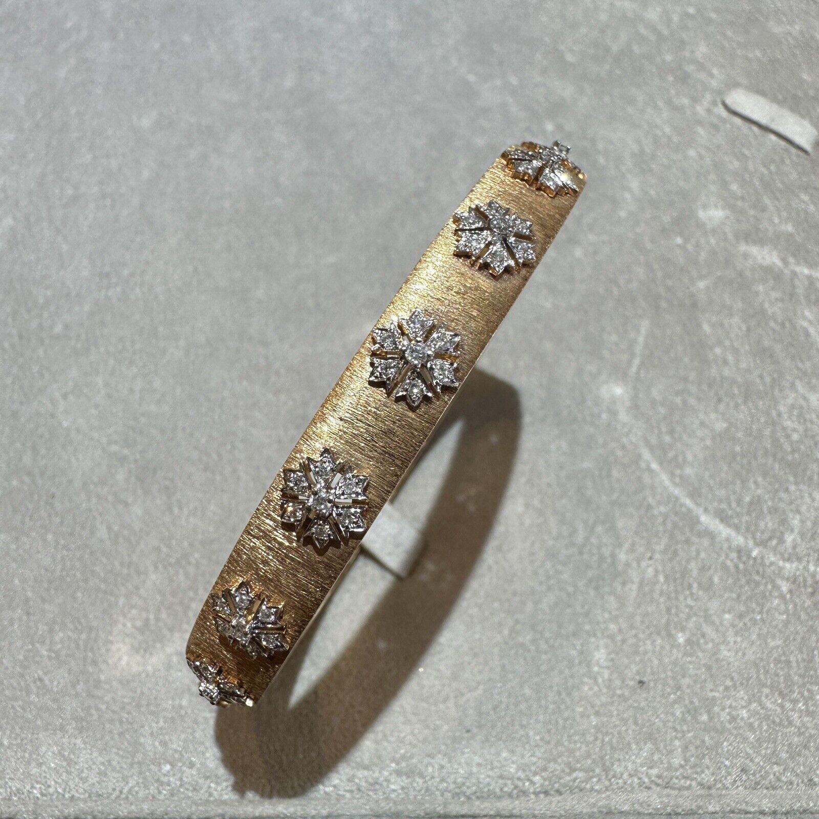 Natural Diamond Bangle Bracelet in Textured 18k Rose Gold