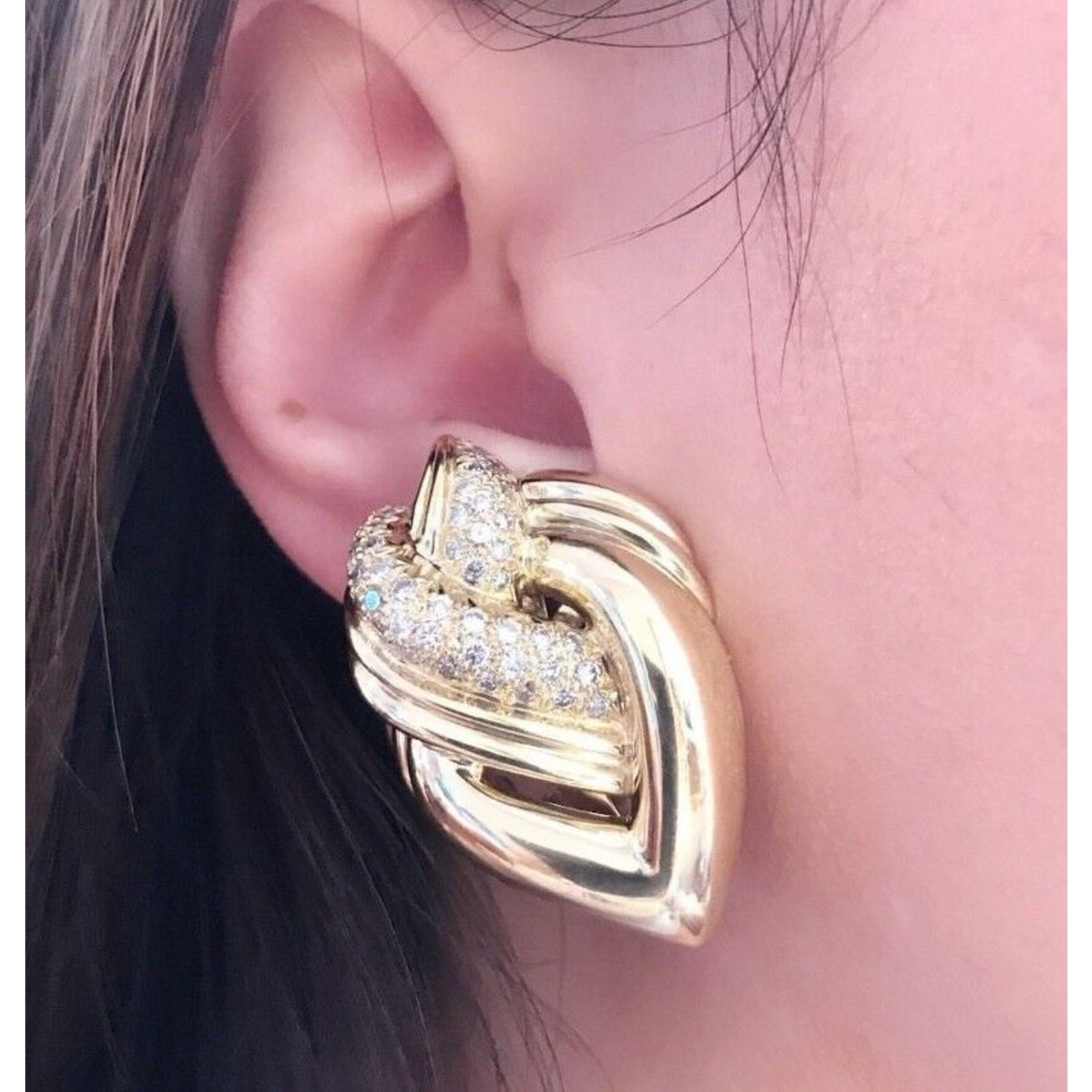 2.00 ct Large Pave Diamond Knot Earrings in 18K Yellow Gold