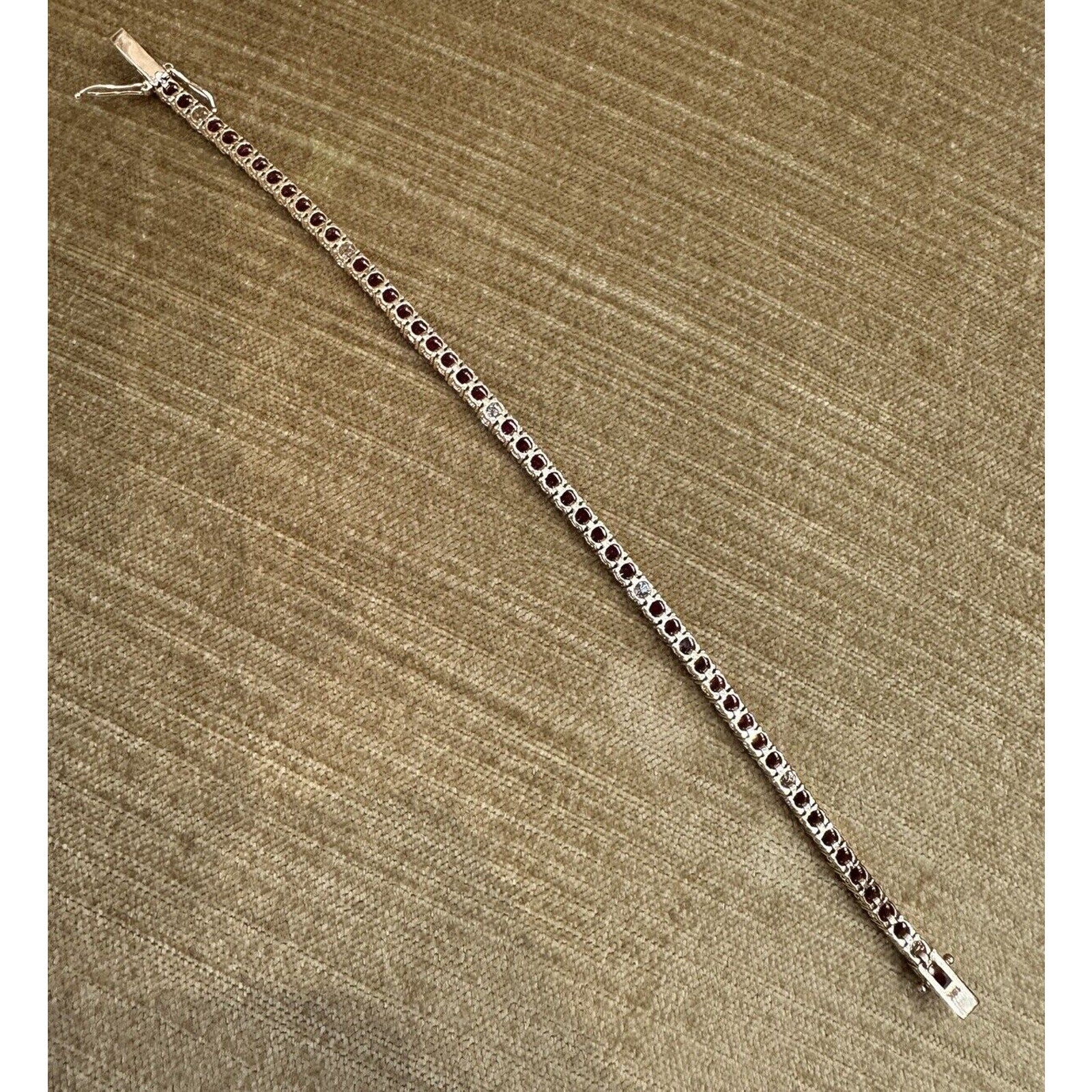 Unheated Ruby and Diamond Line Tennis Bracelet in 18k Yellow Gold