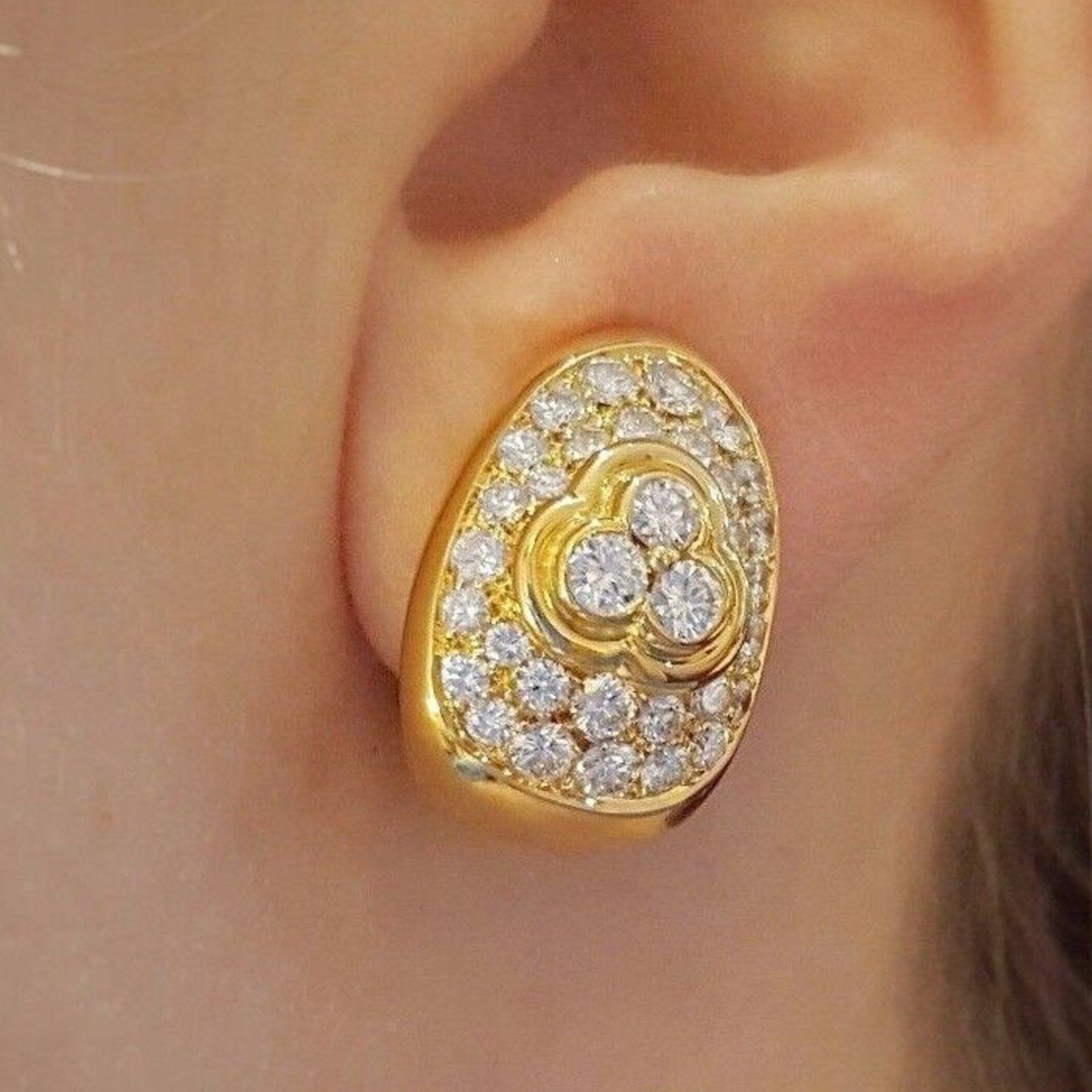 2.00 ct Diamond Pave Oval Dome Earrings in 18k Yellow Gold