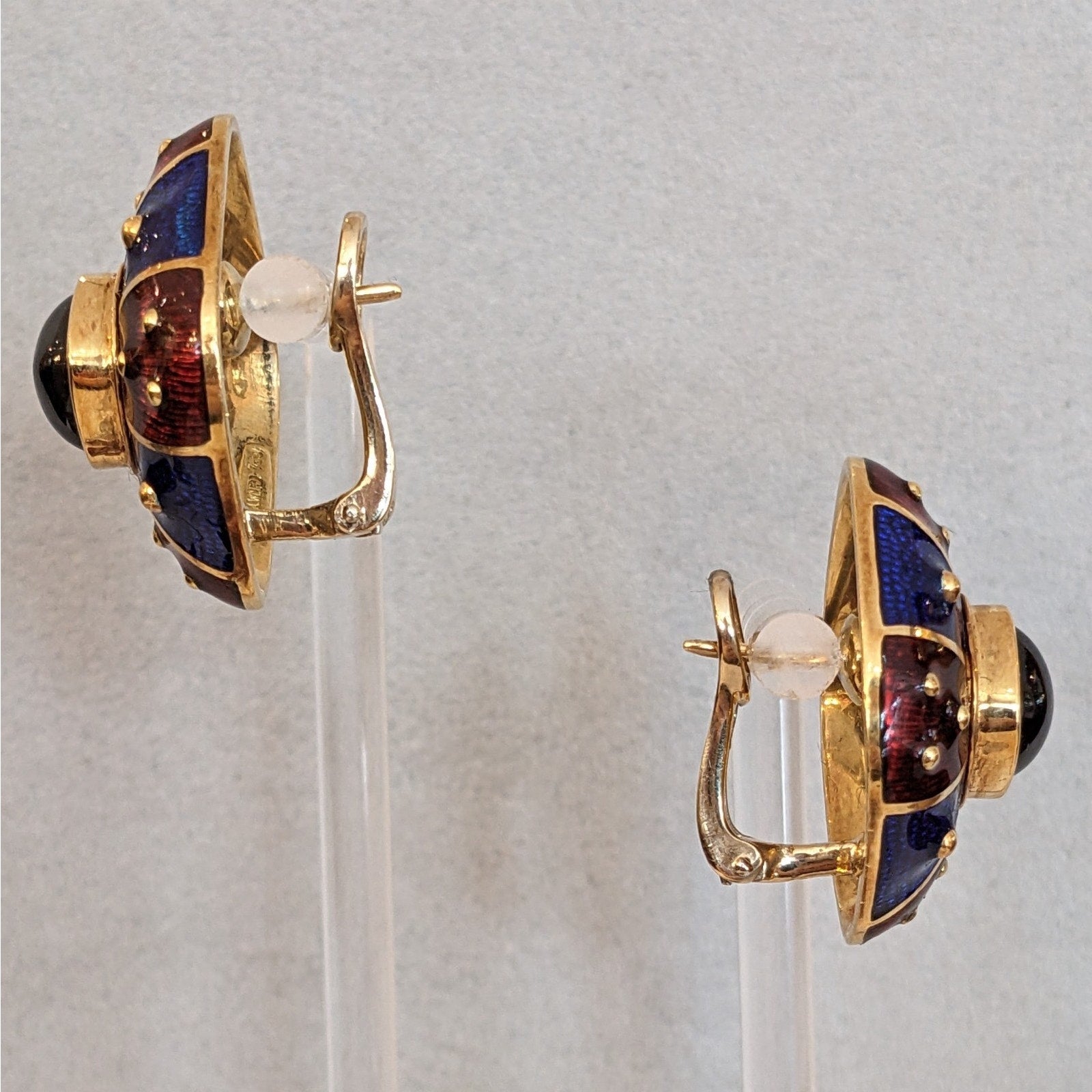 Mavito Enamel and Gemstone Button Earrings in 18k Yellow Gold