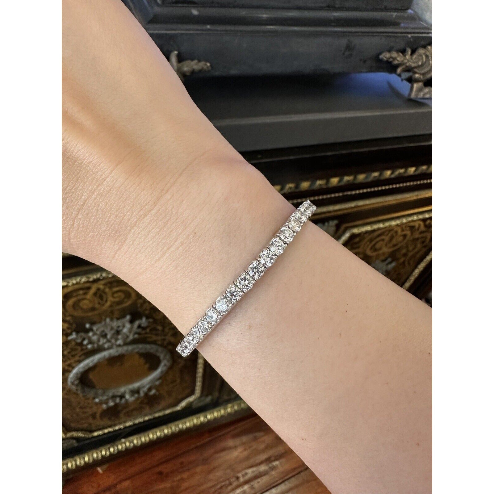 11.45 cttw Diamond Tennis Stretch Bangle Bracelet in 14k White Gold