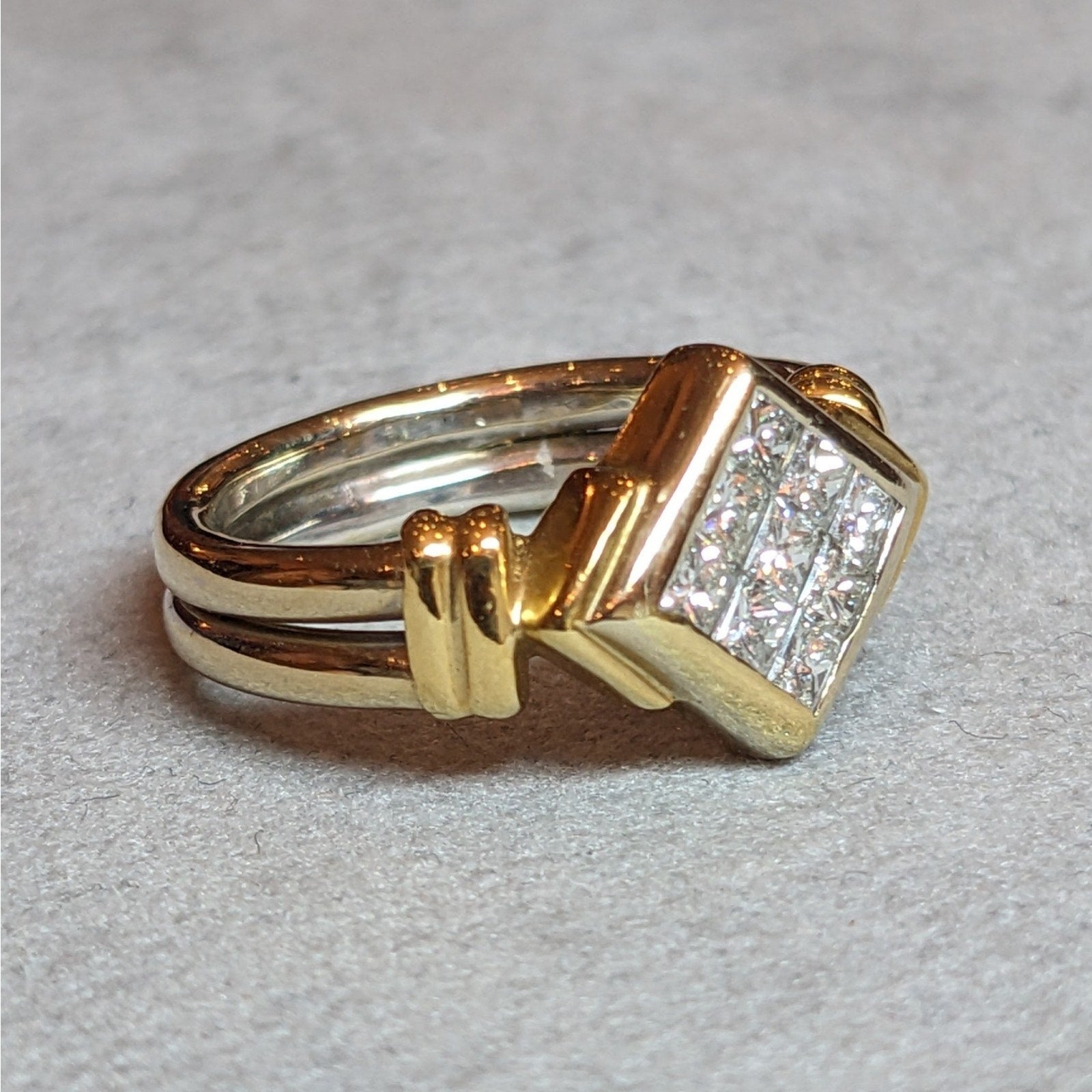 Illusion Set Princess Cut Diamond Ring in 18k Yellow Gold