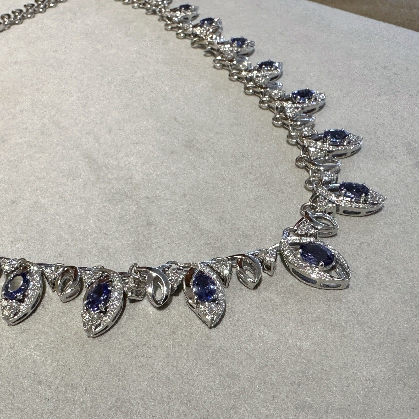 Natural Tanzanite and Diamond Choker Necklace in 18k White Gold