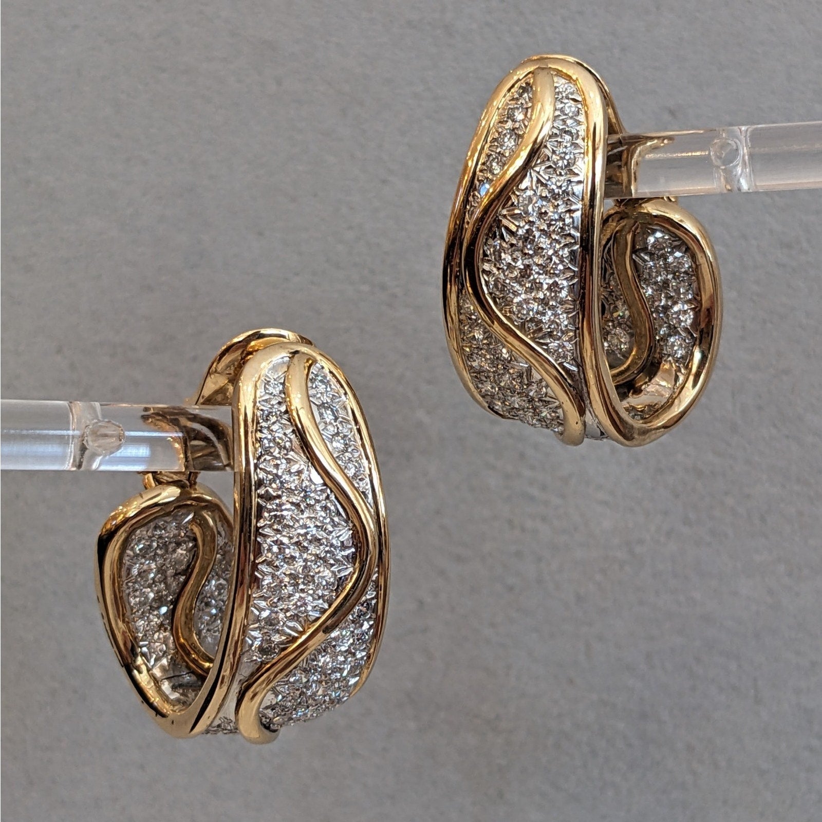 Wide Diamond Hoop Earrings in Platinum & 18k Yellow Gold
