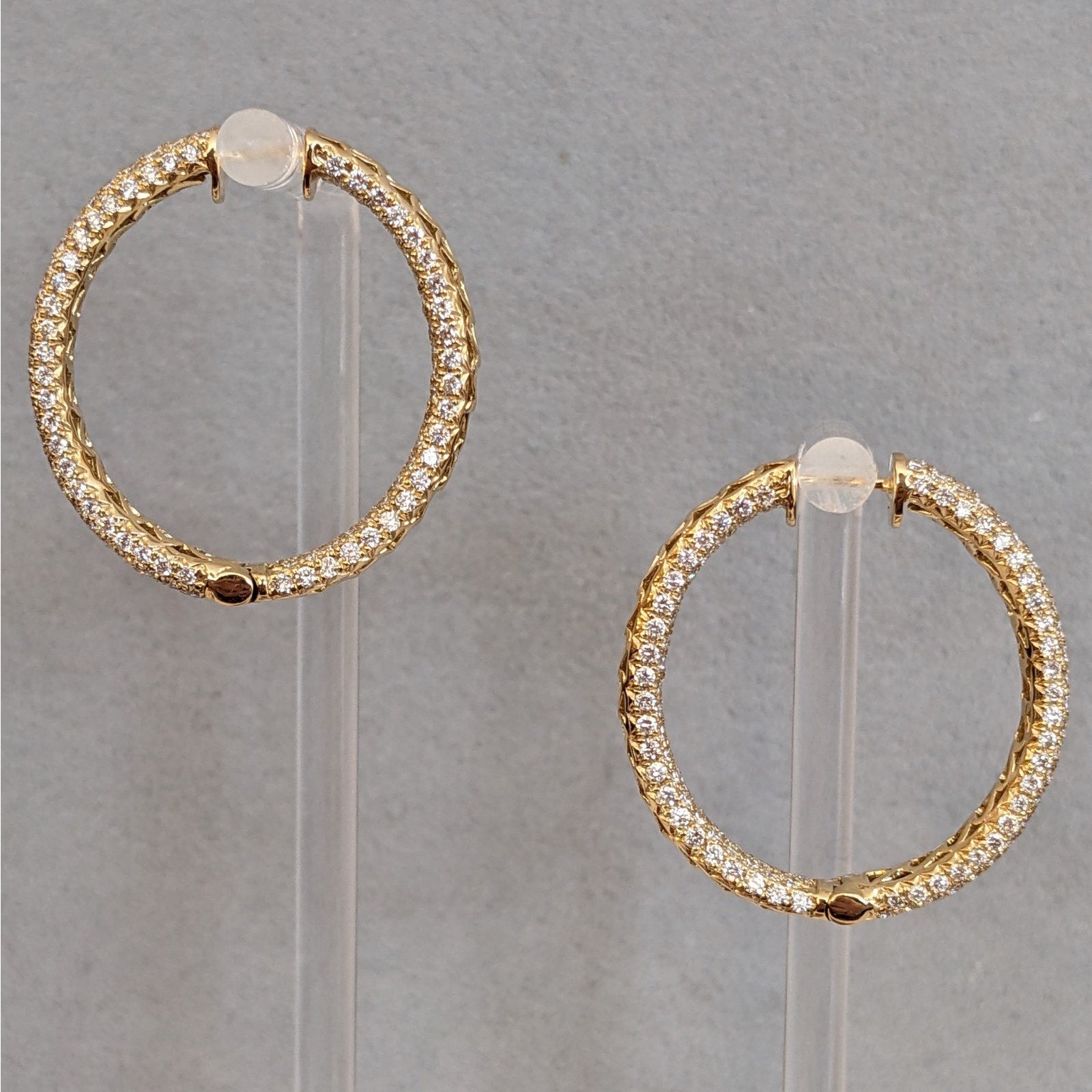 Natural Diamond 1.25" Pave Hoop Earrings 4.80 cttw in 18k Yellow Gold