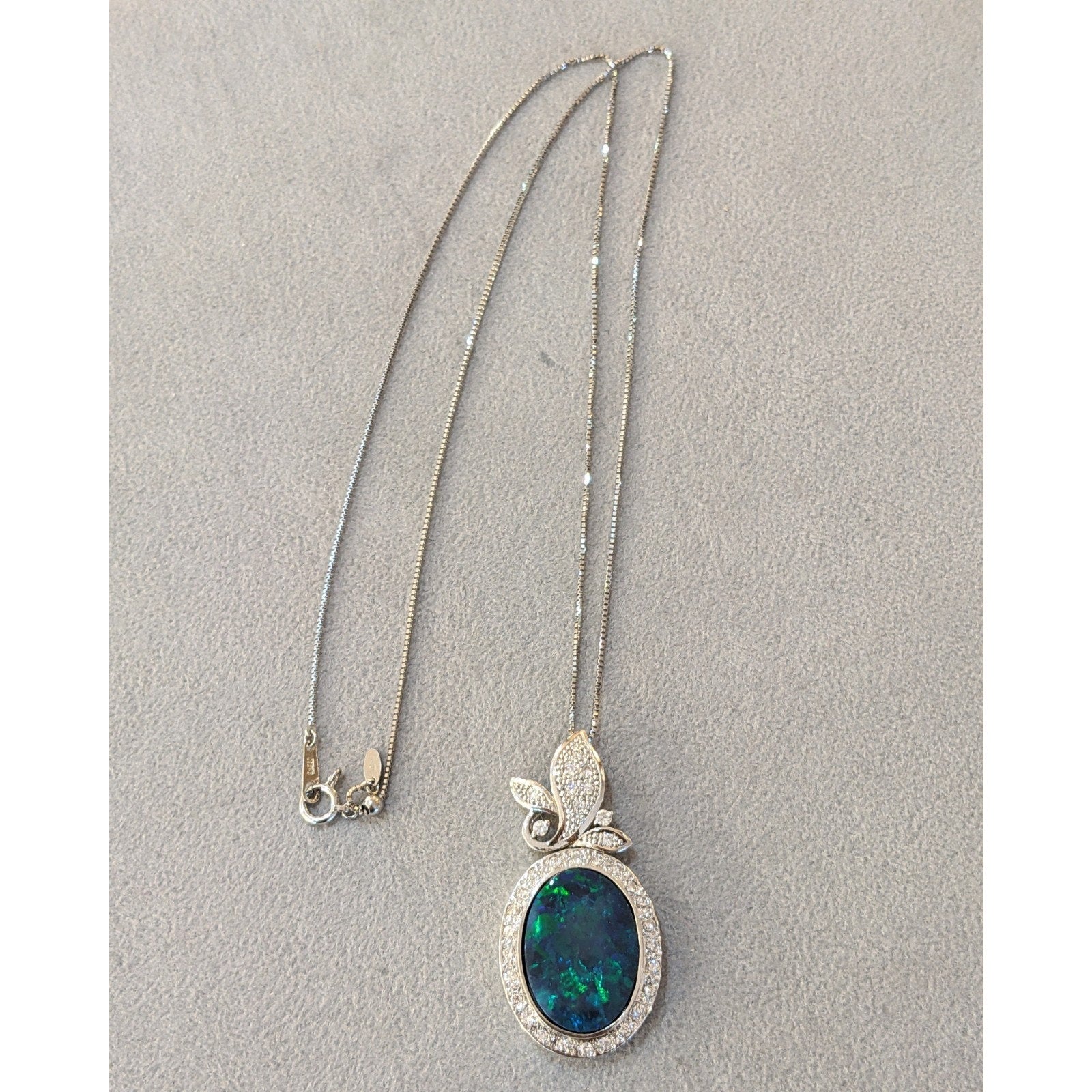 Black Opal and Diamond Pendant Necklace in Platinum