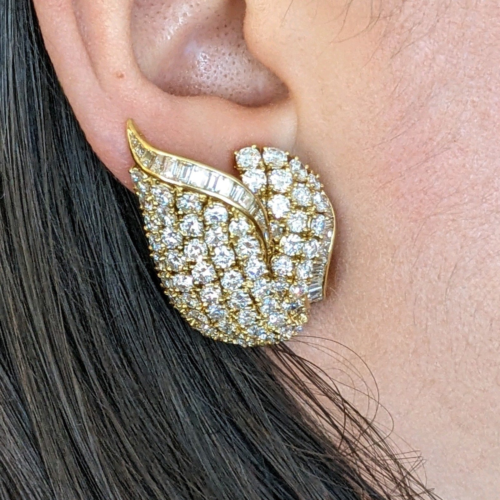 Large Diamond Tulip Earrings 15.00 cttw in 18k Yellow Gold