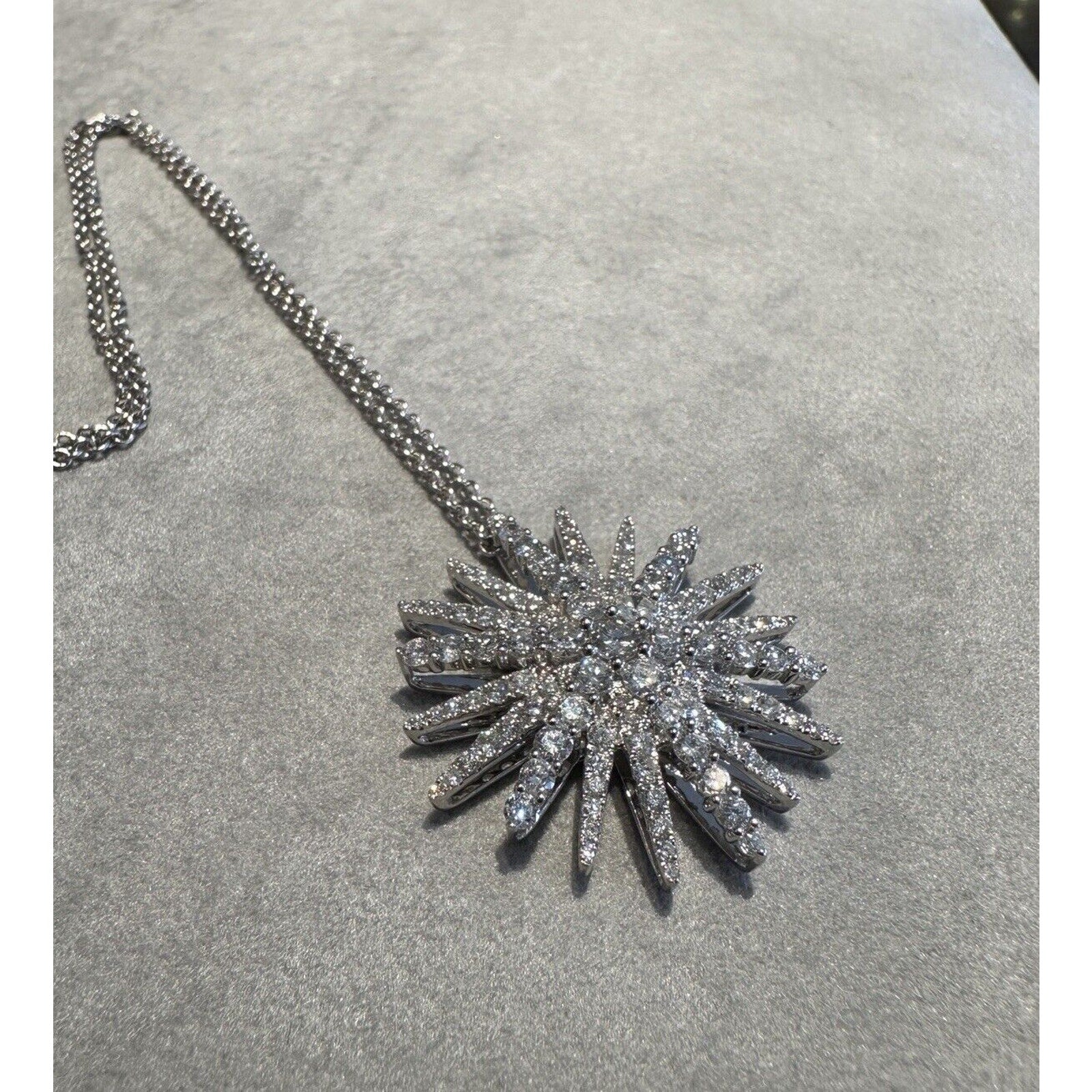 Pave Diamond Starburst Pendant 2.30 carat total weight on Chain in 18k White Gold