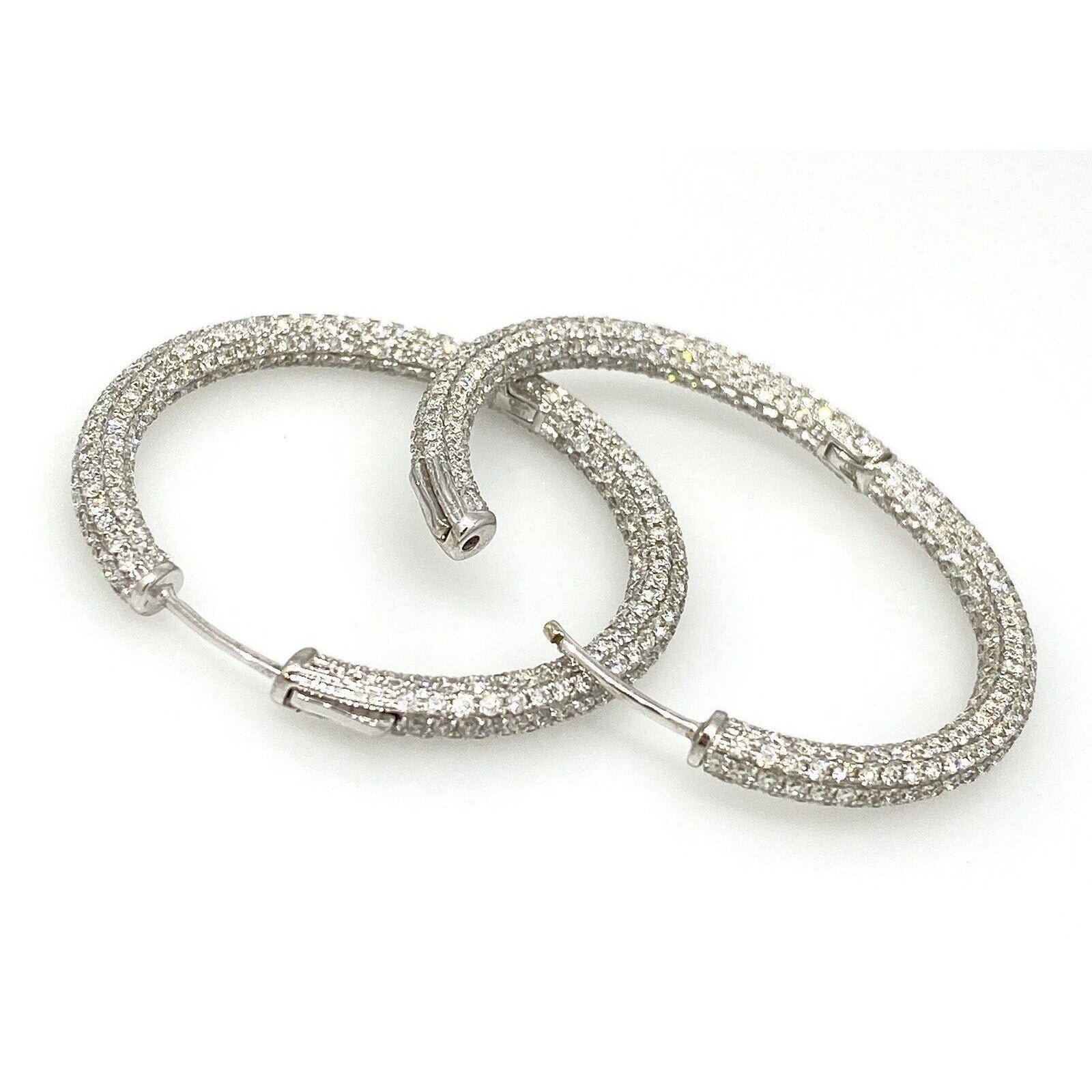 5.04 ct Round Pave Diamond Hoop Earrings in 18k White Gold by Odelia