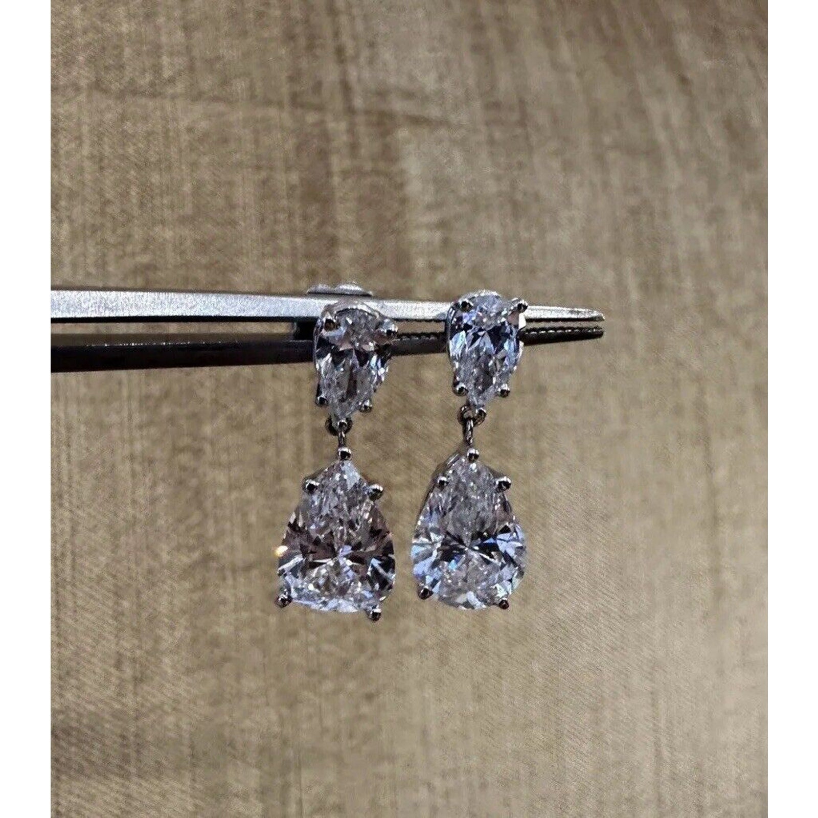 GIA Certified Pear Shaped Diamond Drop Earrings in 18k White Gold - C300B