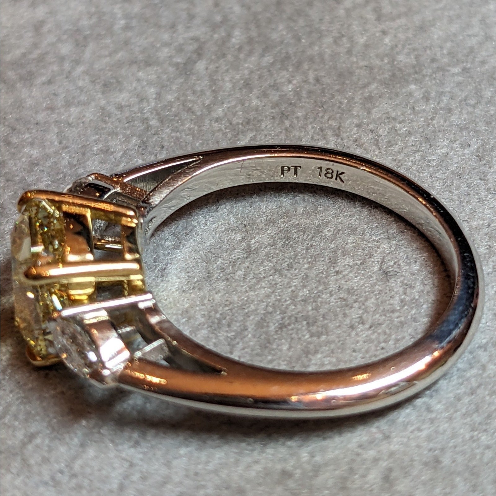 GIA Fancy Intense Yellow Diamond 2.01ct Three-stone ring in Platinum & 18k Yellow Gold