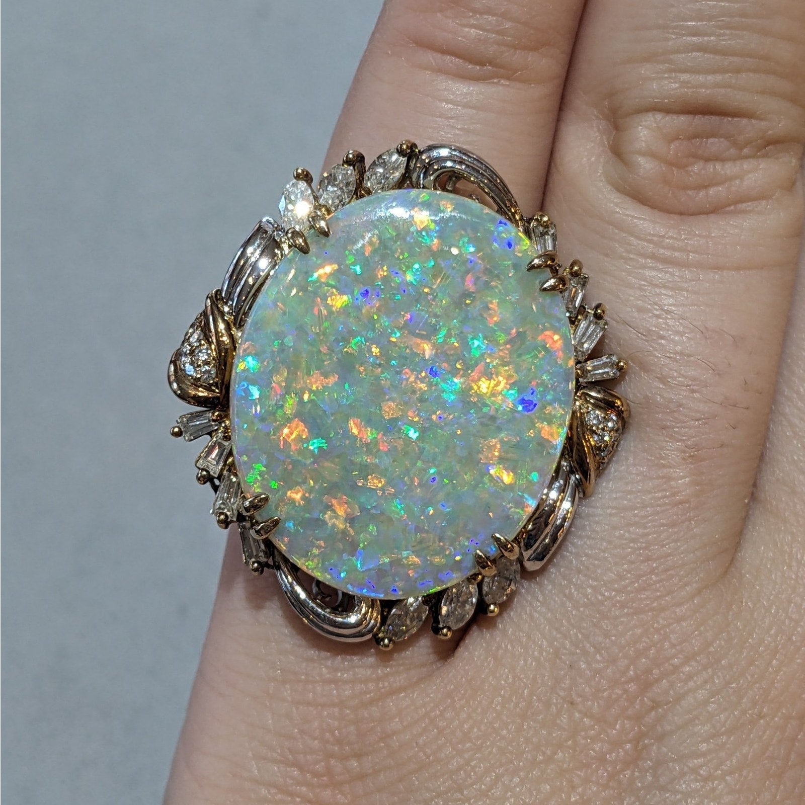 Natural 22.69 ct Opal and Diamond Ring in Platinum and 18k Yellow Gold