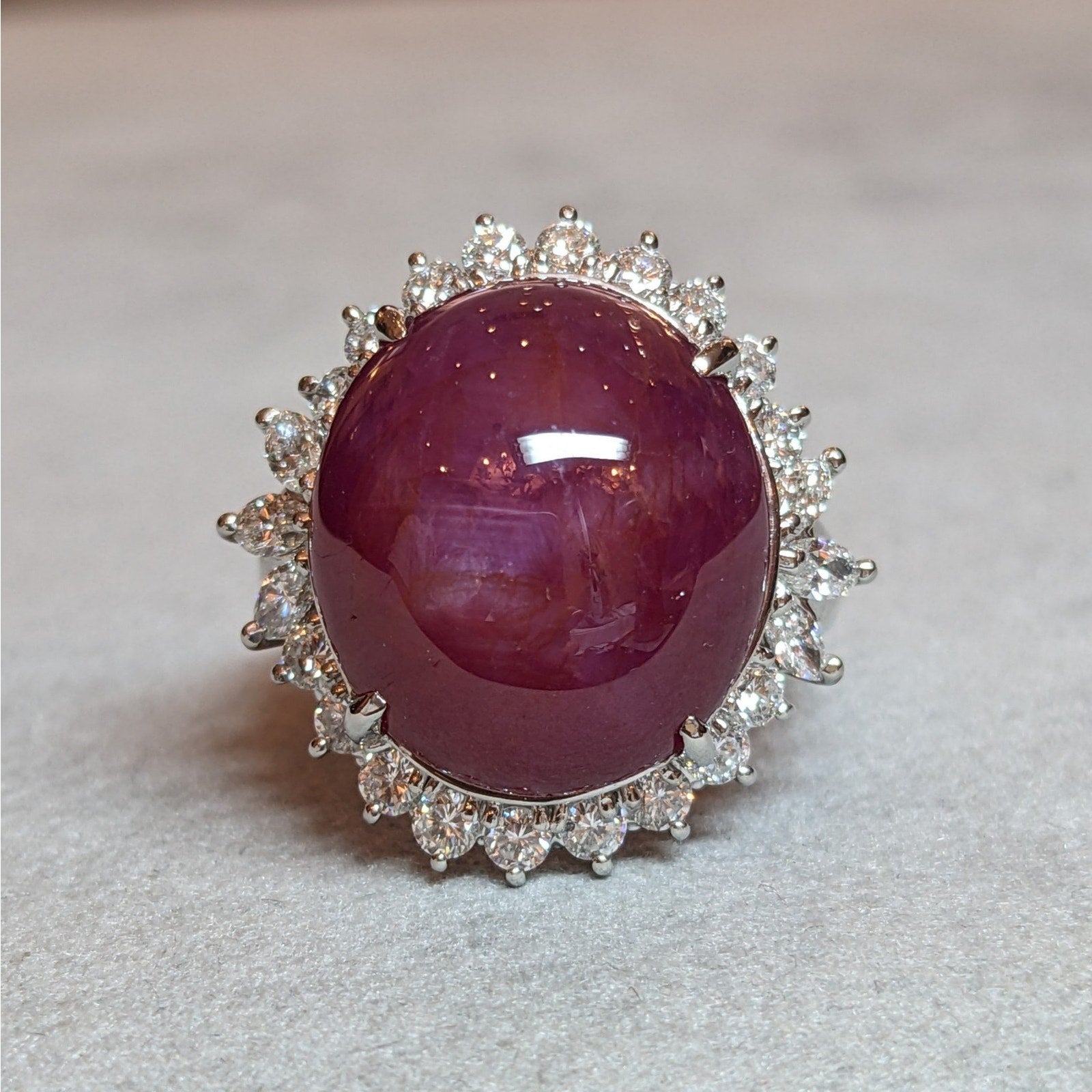 19.91 ct Burma Untreated Star Ruby and Diamond Ring in Platinum
