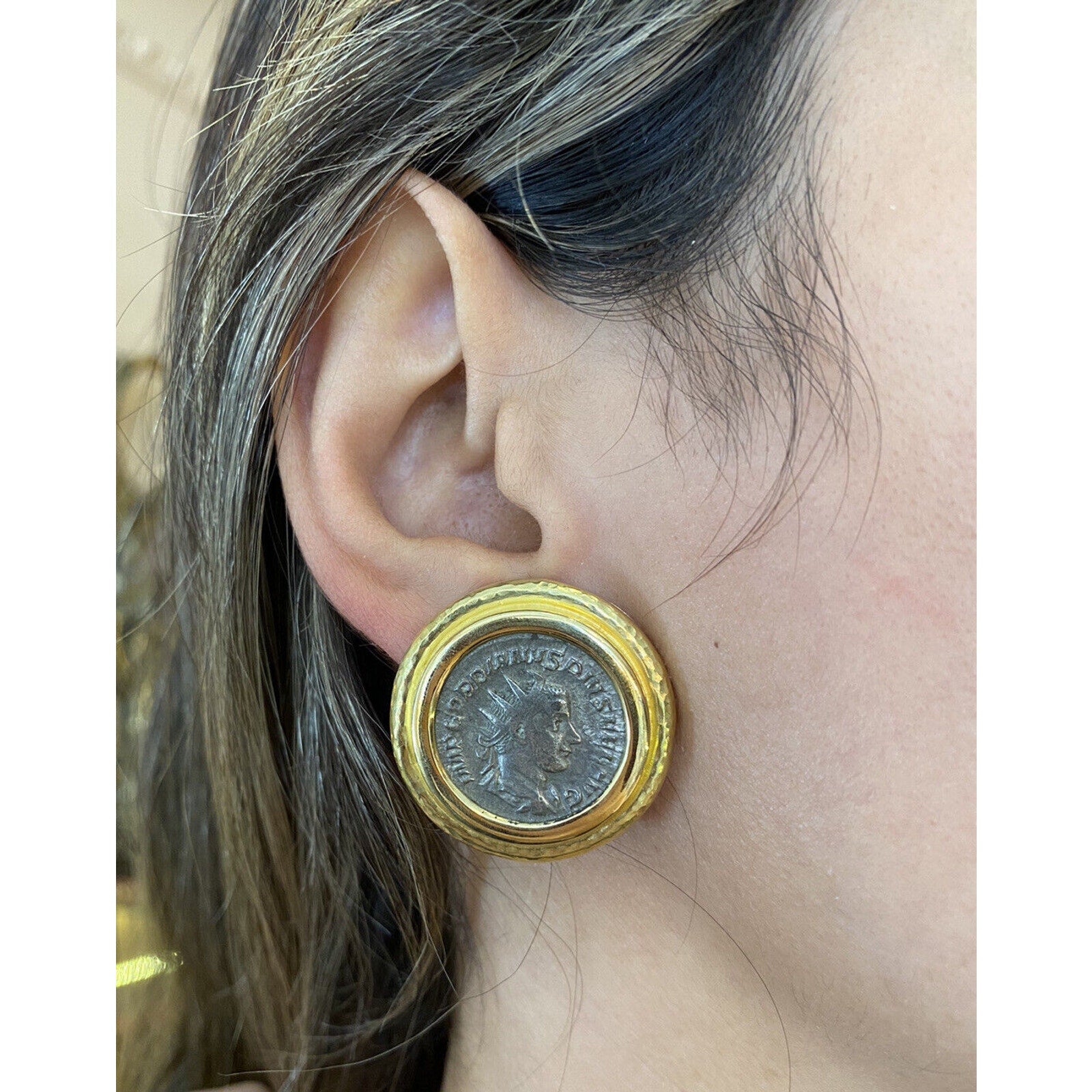 Large Elizabeth Locke Coin Button Earrings in 18k Yellow Gold