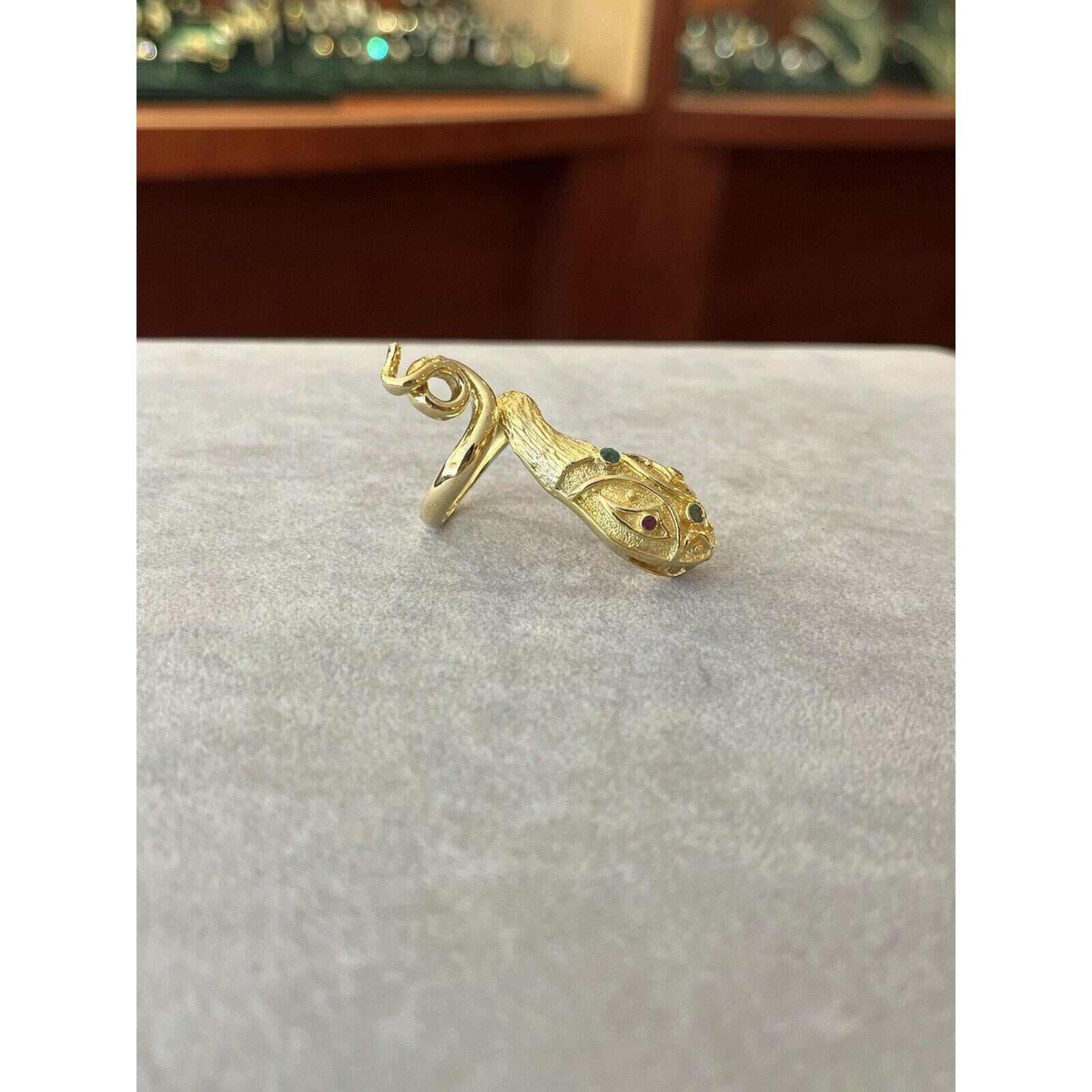 Lalalounis Snake Ring with Ruby and Emeralds in 18k Yellow Gold