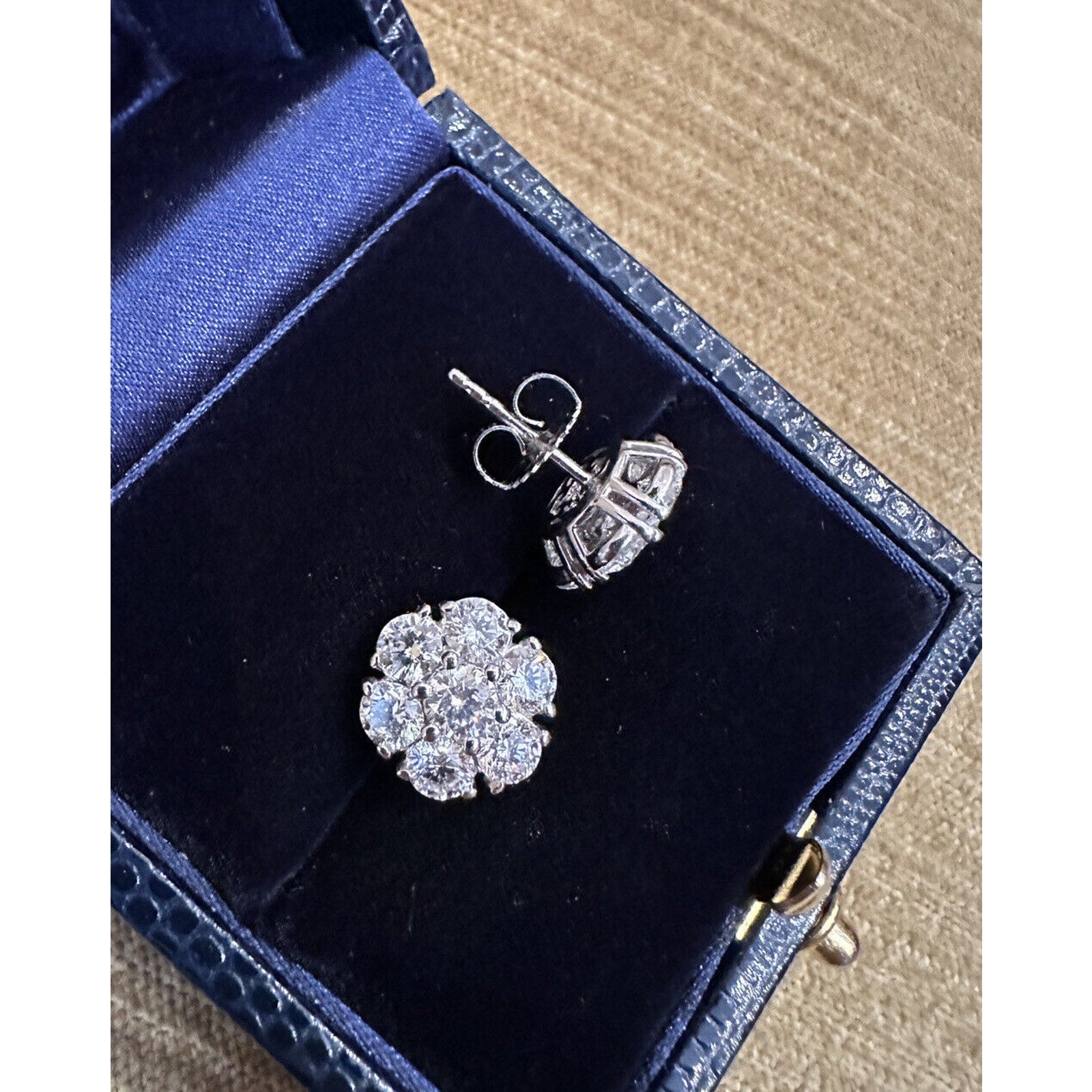 Diamond Floret Cluster Stud Earrings 3.10 cttw in 14k White Gold