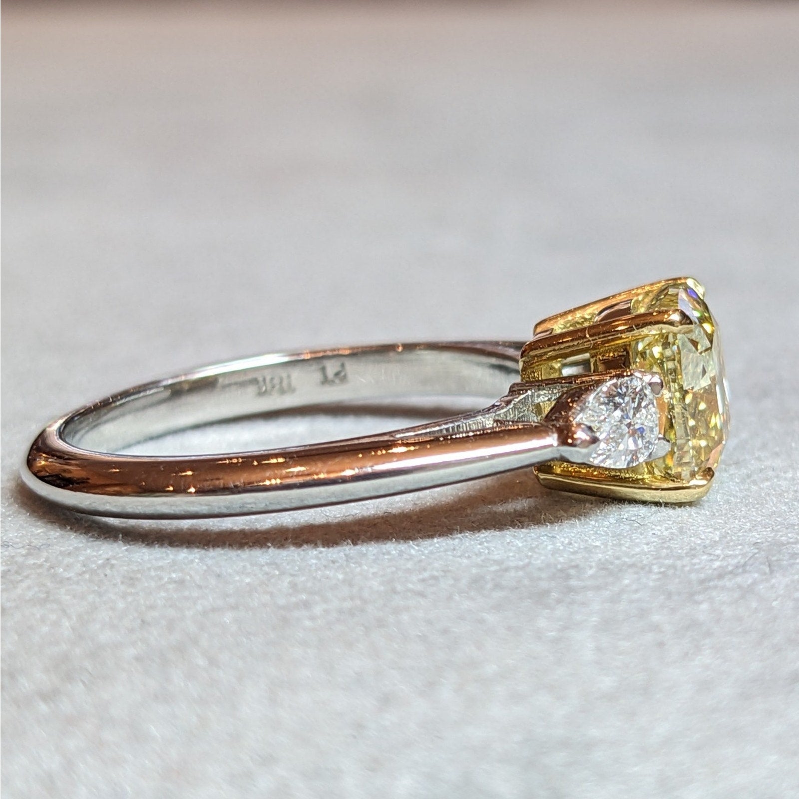 GIA Fancy Intense Yellow Diamond 2.01ct Three-stone ring in Platinum & 18k Yellow Gold