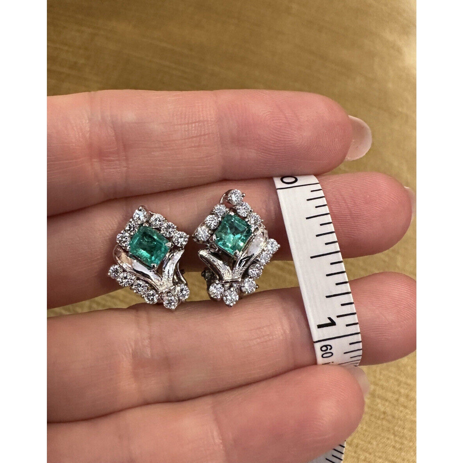 Emerald and Diamond Bouquet Estate Earrings in 14k White Gold