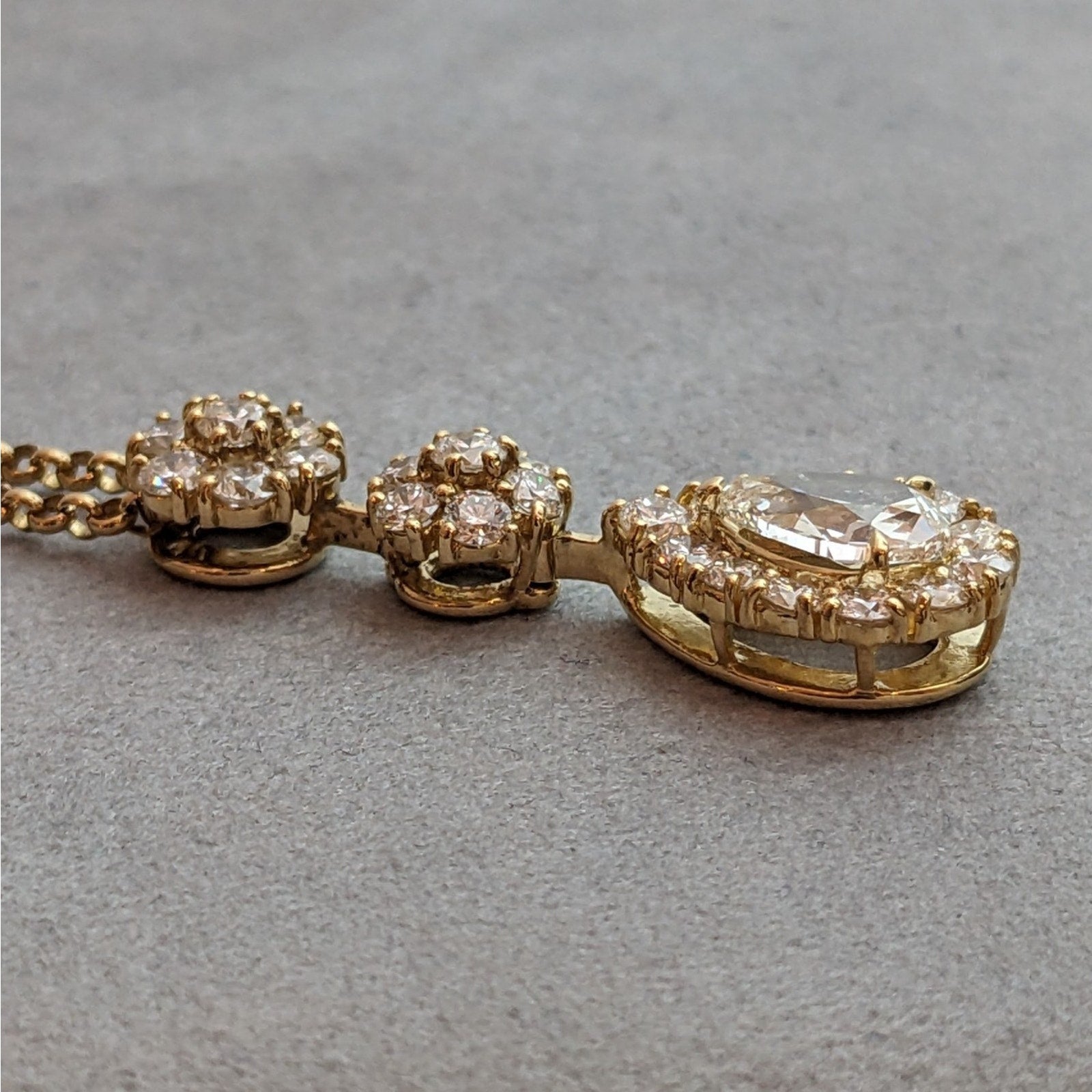 Pear Brilliant Diamond with Floret Pendant Necklace in 18k Yellow Gold