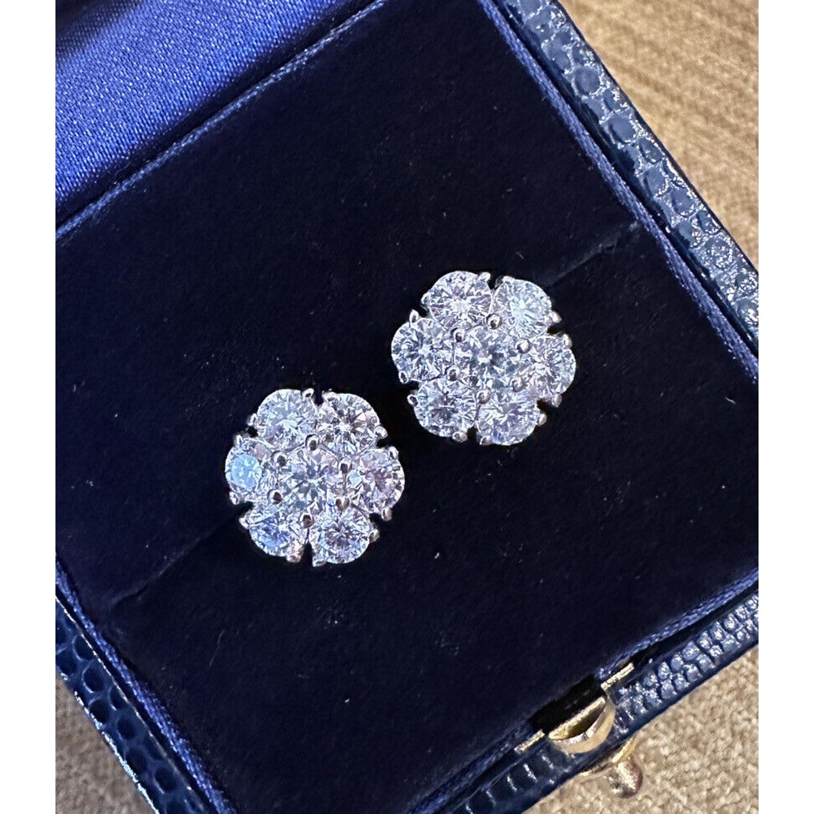 Diamond Floret Cluster Stud Earrings 3.10 cttw in 14k White Gold