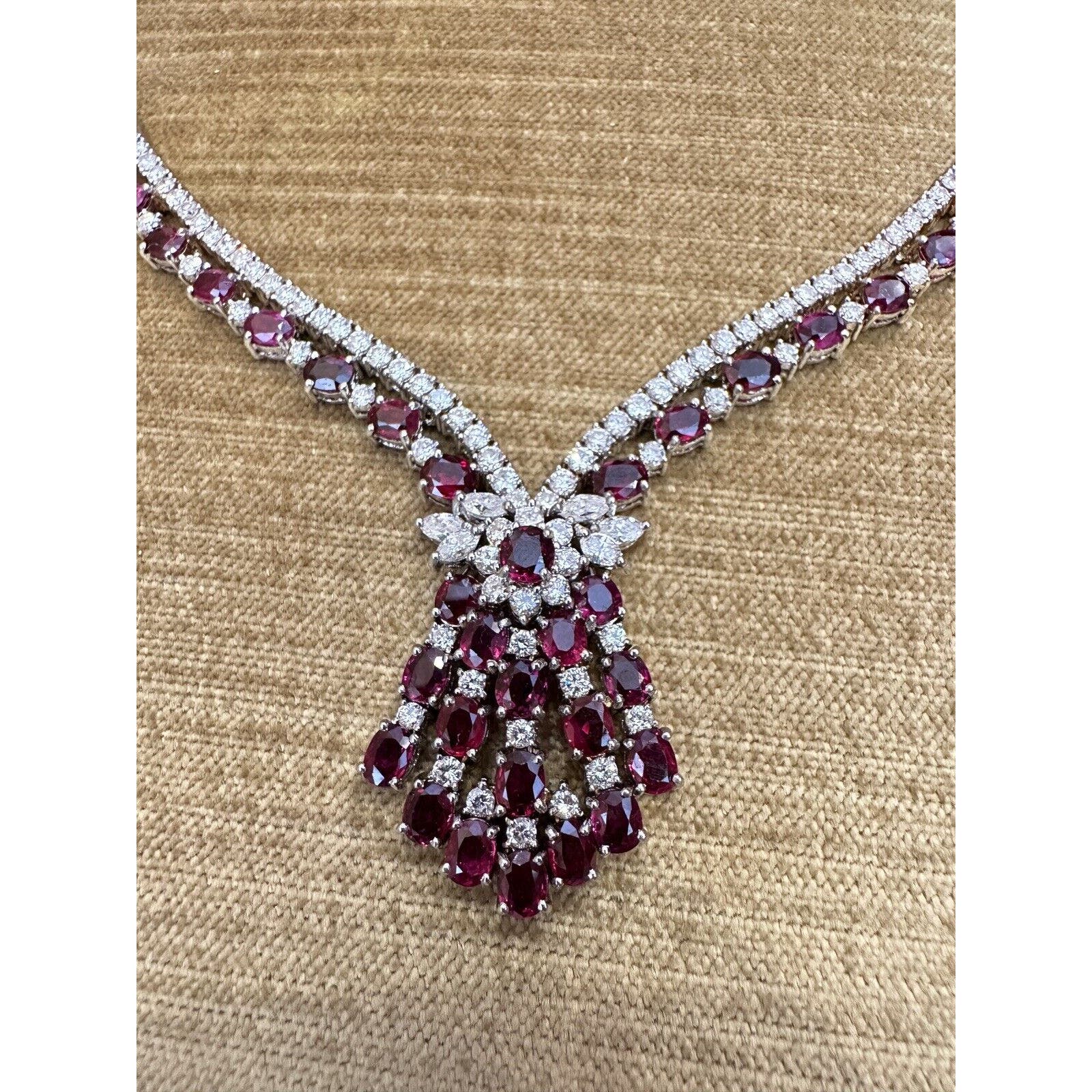 Vintage Ruby and Diamond Necklace in 18k White Gold - HM2491N