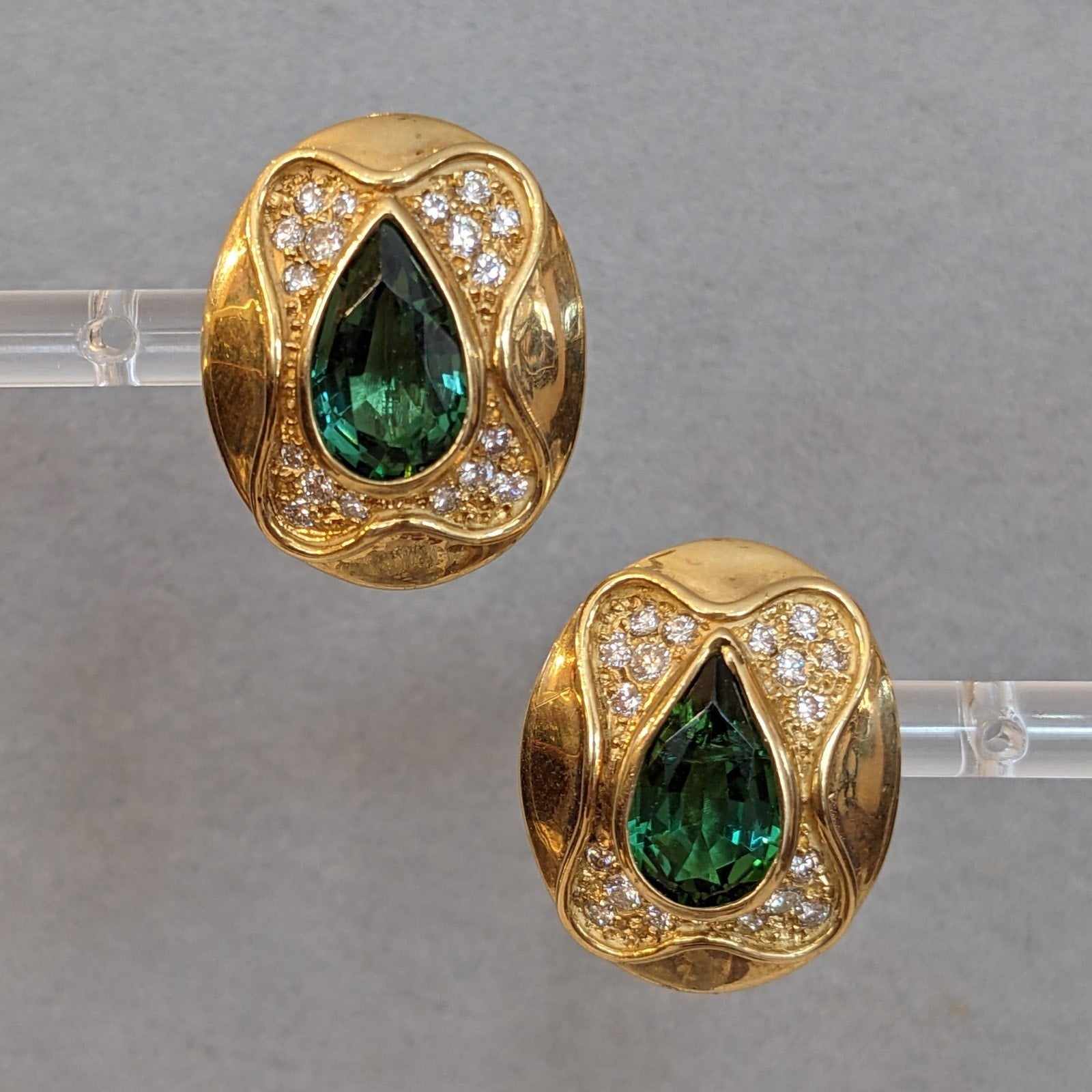 Green Tourmaline and Diamond Earrings in 18k & 14k Yellow Gold