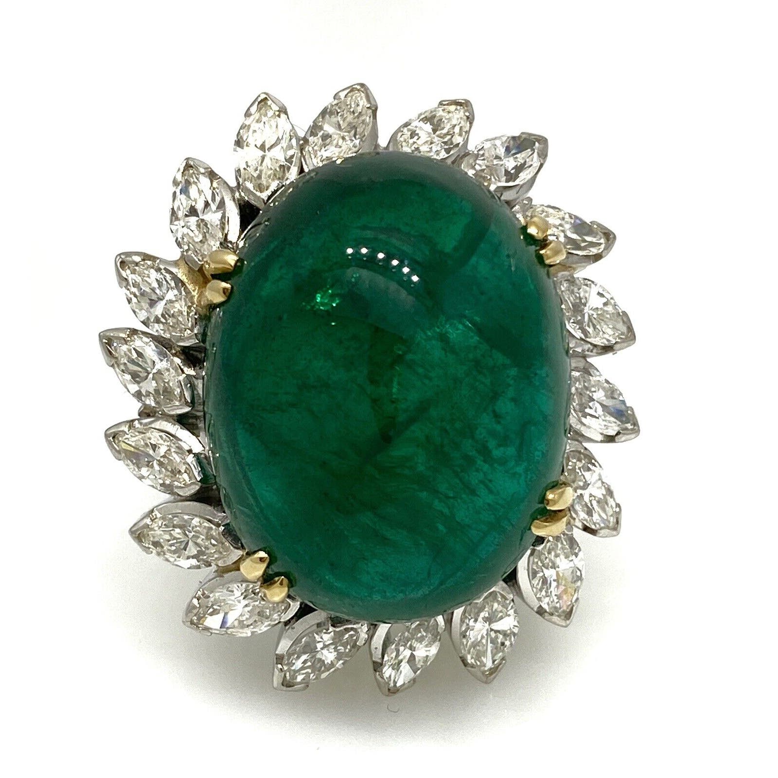 GIA 29.20 ct Natural Cabochon Emerald Ring w/ Marquise Diamonds in Plat-HM2363A4