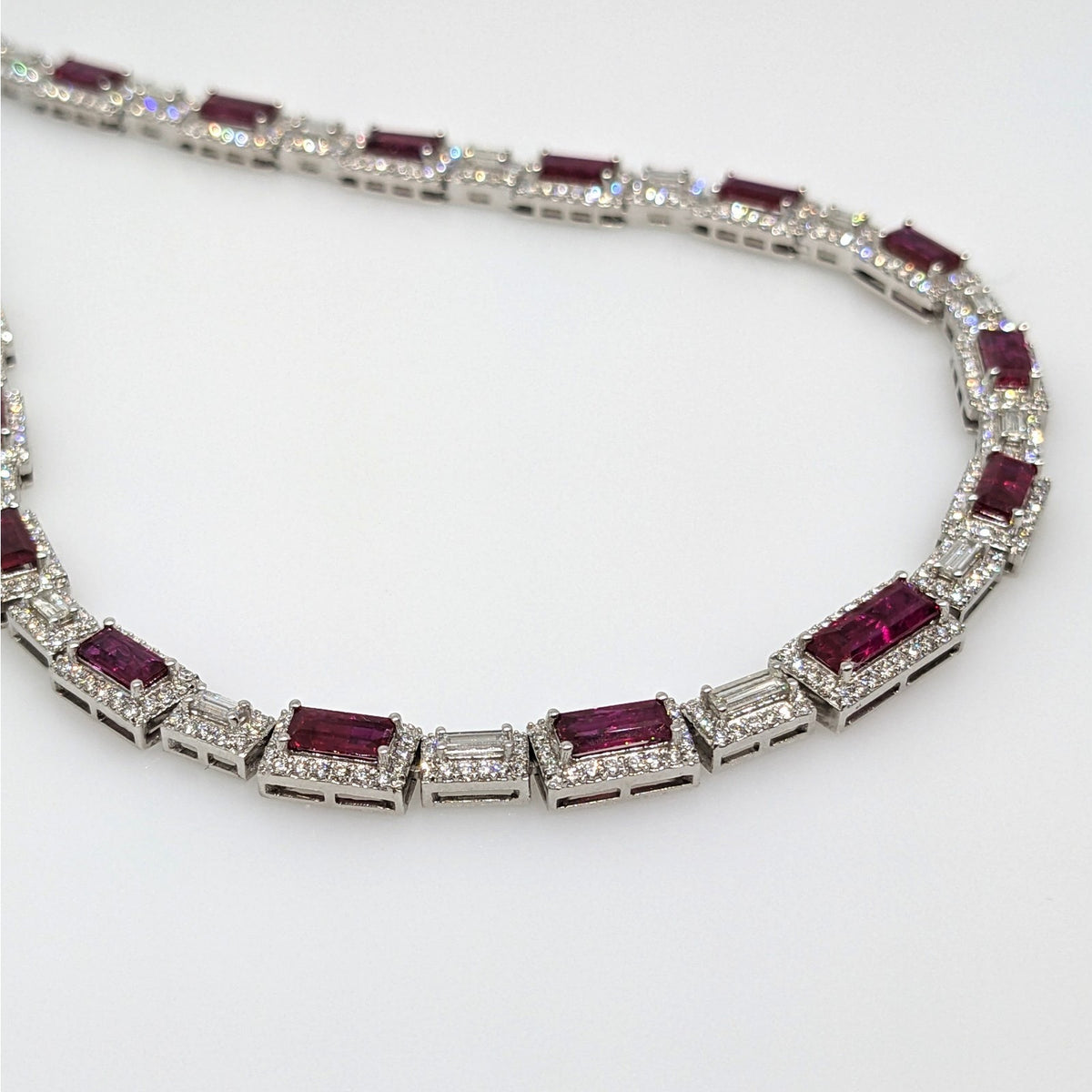 GIA Certified Unheated Ruby & Diamond Necklace in 18k White Gold