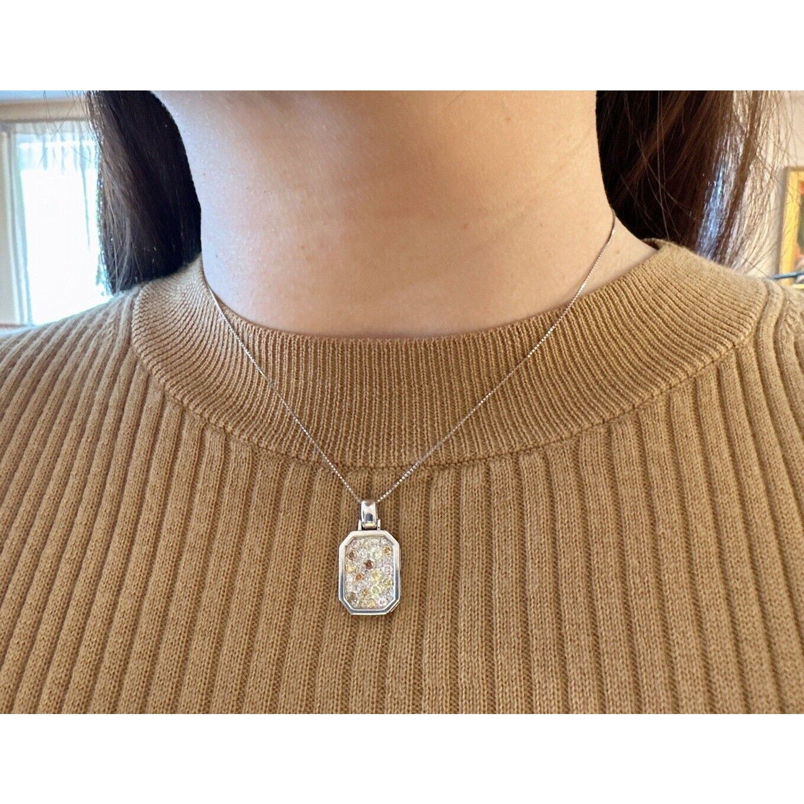 Natural Color Pave Diamond Pendant Necklace .98 cttw in Platinum