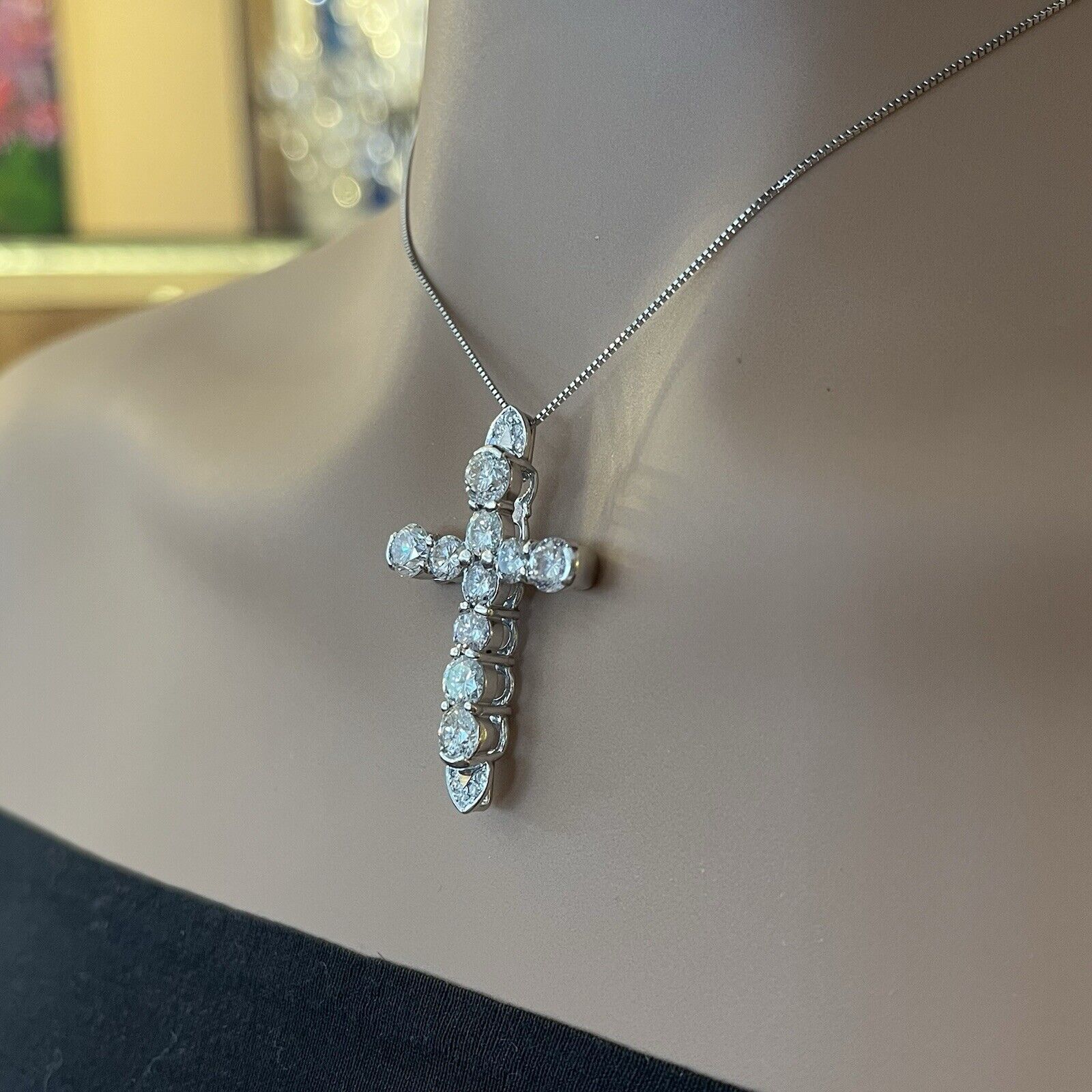 Large Natural Diamond Cross Pendant Necklace 4.30 cttw in Platinum