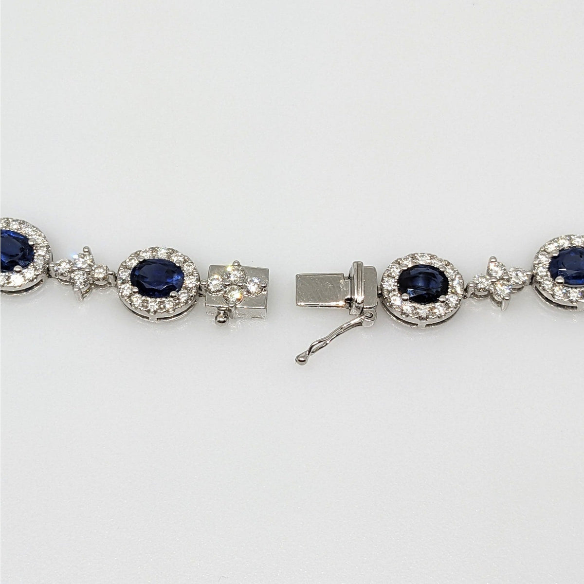 Natural Sapphire & Diamond Y-Drop Necklace in 18k White Gold