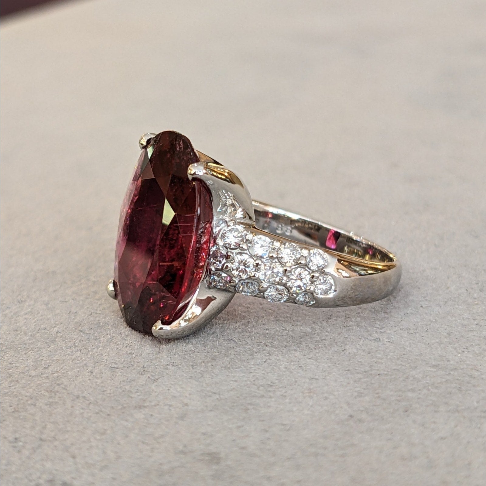 GIA 10.25ct Oval Rubellite Cocktail Ring with Diamonds in Platinum