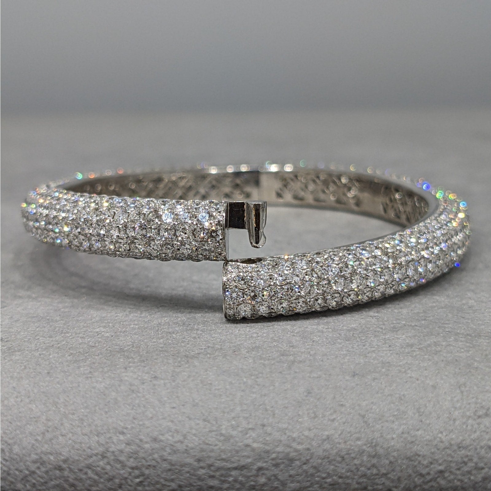 Natural Diamond Pave Bangle Bracelet 16.23 cttw in 18k White Gold