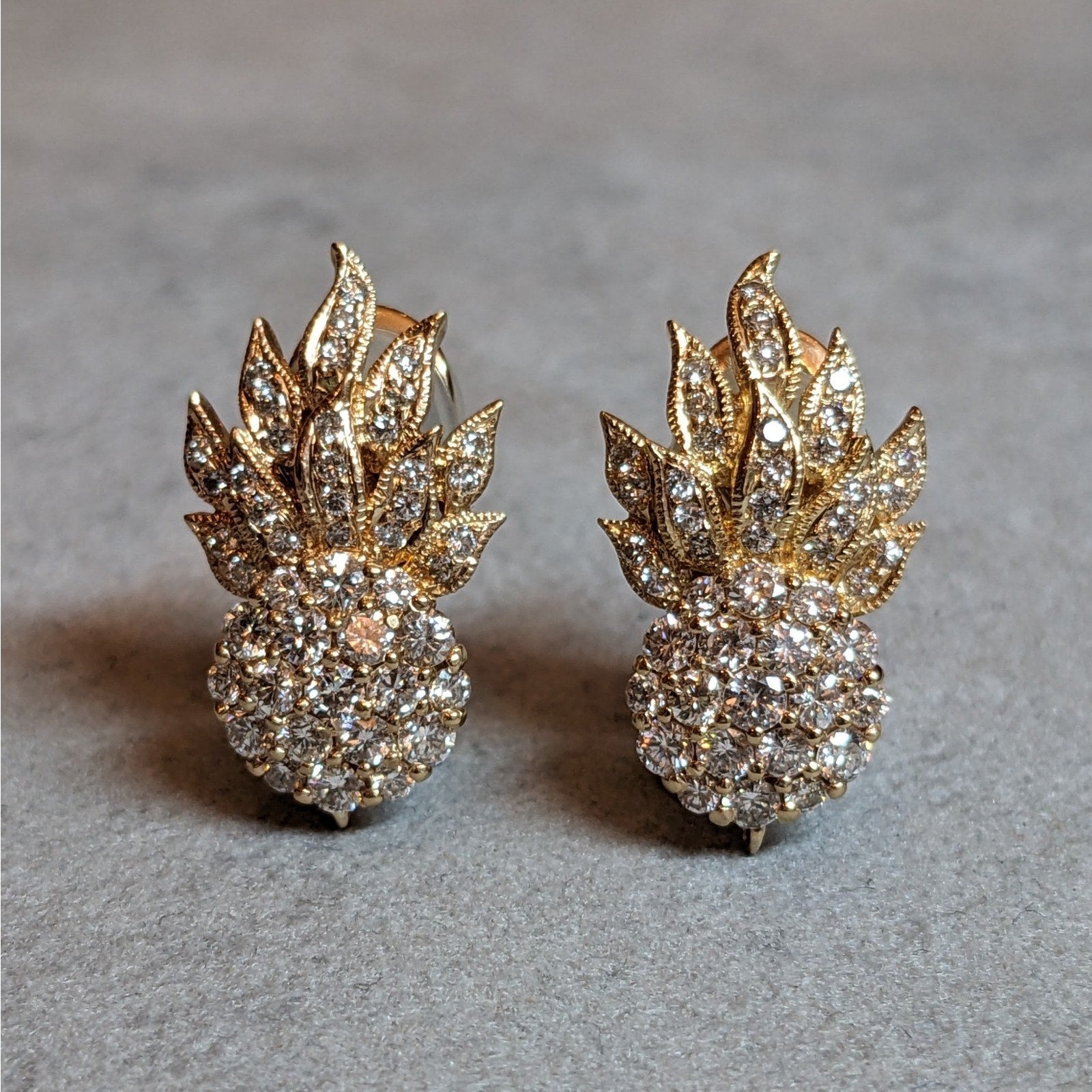 Natural Diamond Pineapple Button Earrings in 14k & 18k Rose Gold
