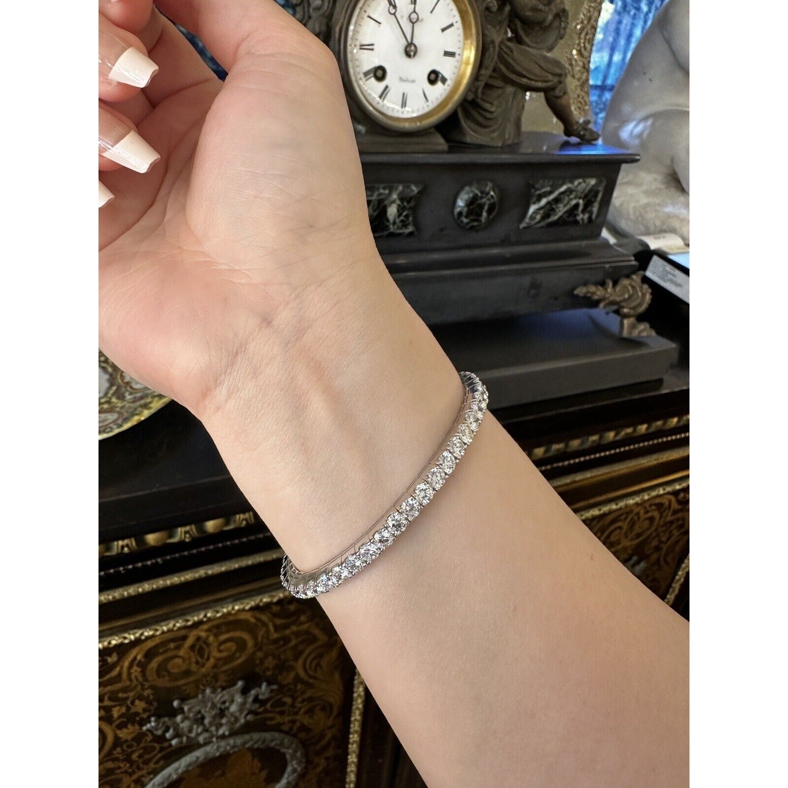 11.45 cttw Diamond Tennis Stretch Bangle Bracelet in 14k White Gold