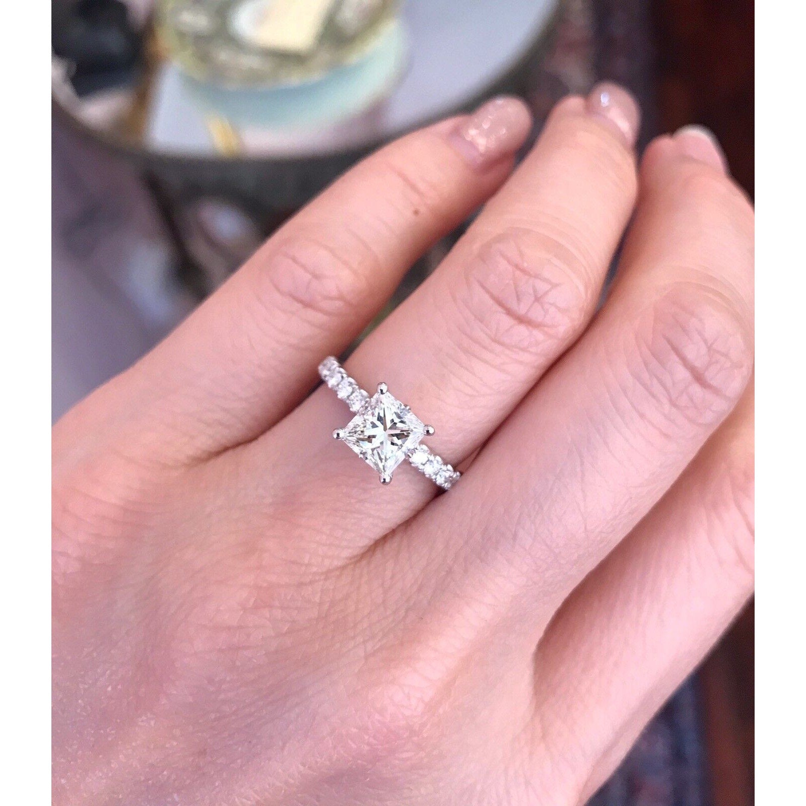 GIA 1.20 ct Princess Cut Diamond J-SI1 in 18k White Gold Diamond Ring