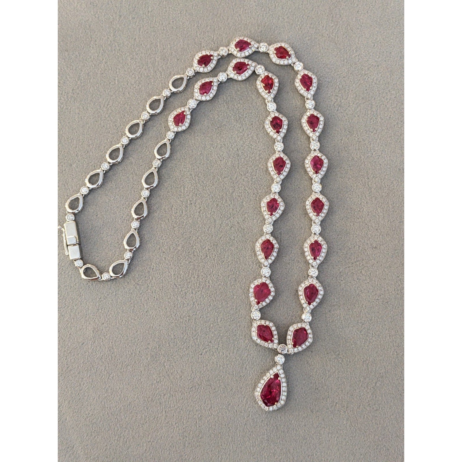 Ruby and Diamond Drop Choker Necklace in 18k White Gold