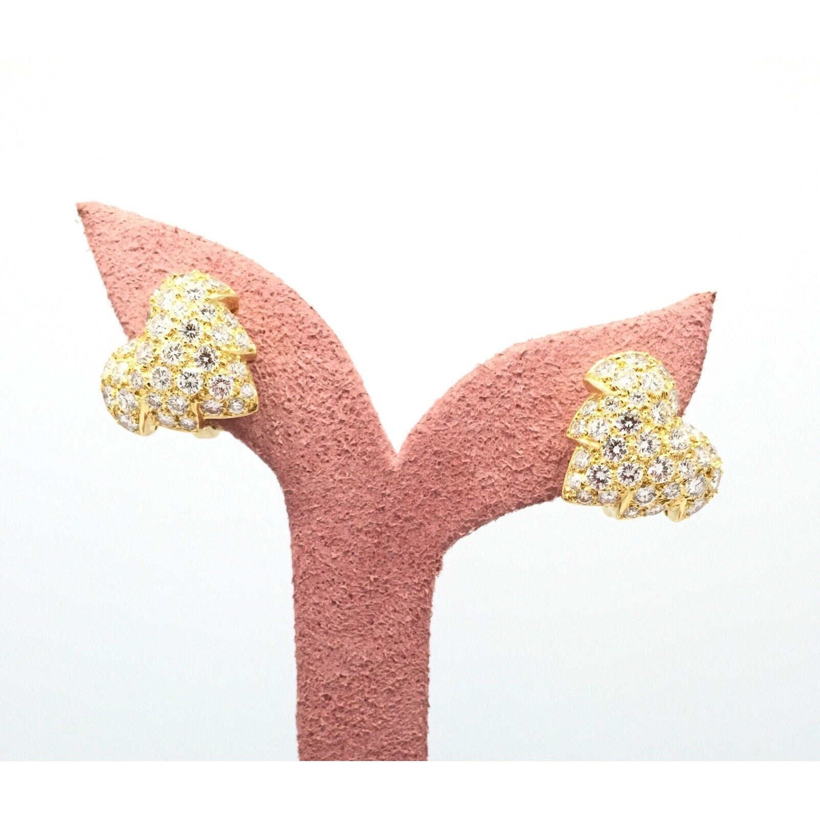 French Pave Diamond Leaf Earrings in 18k Yellow Gold 2.00 cttw