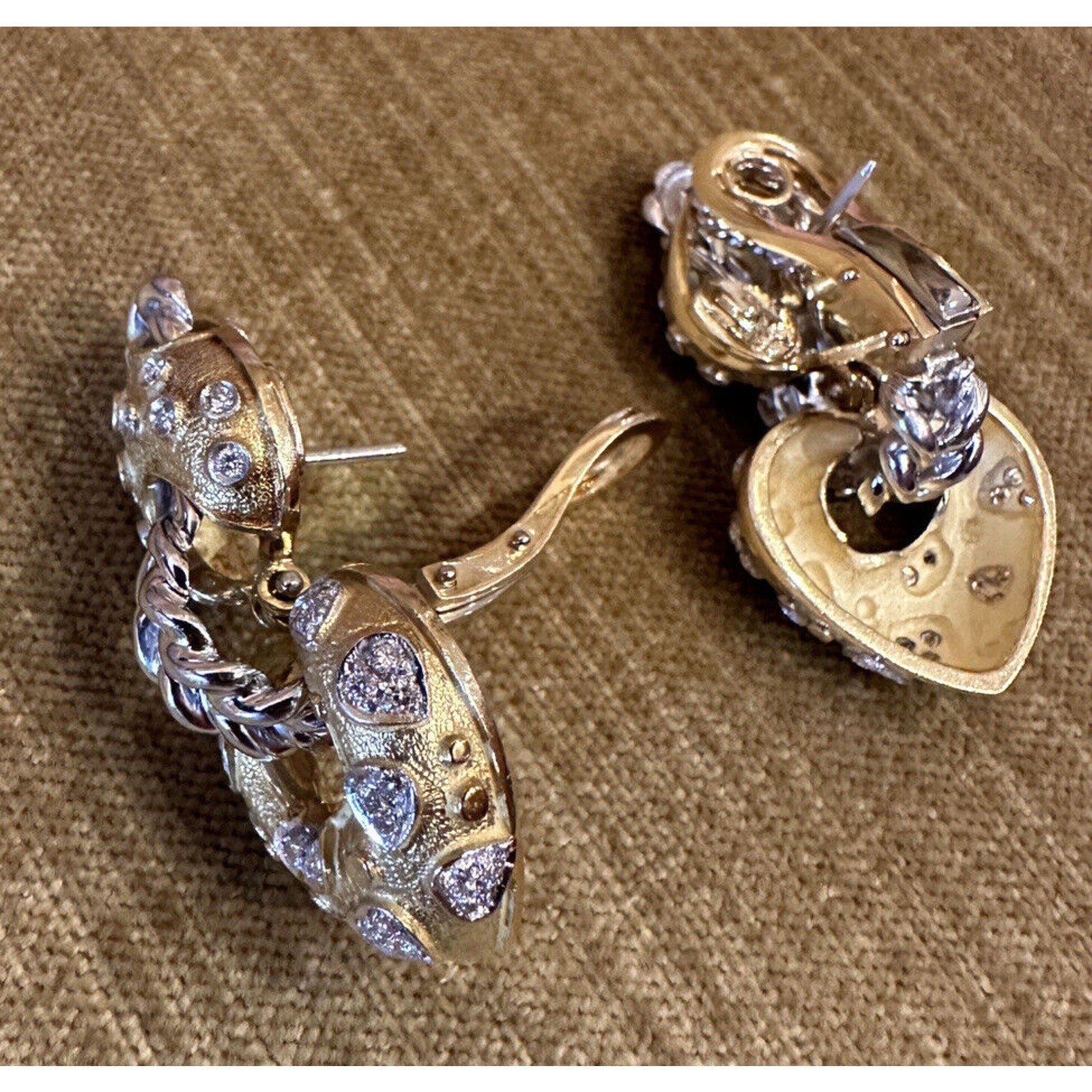 ITALIAN Diamond Heart Drop Earrings in 18k Yellow & White Gold - HM2452AB