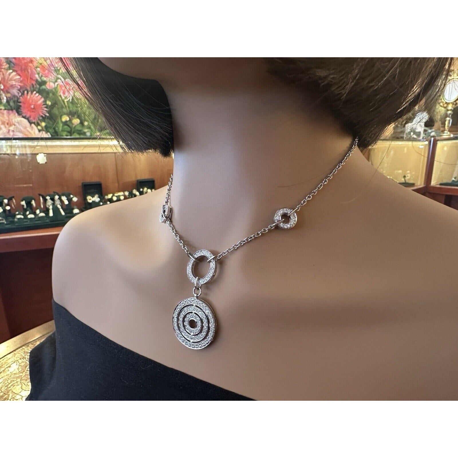 Natural Diamond Circle Drop Pendant Necklace in 18k White Gold