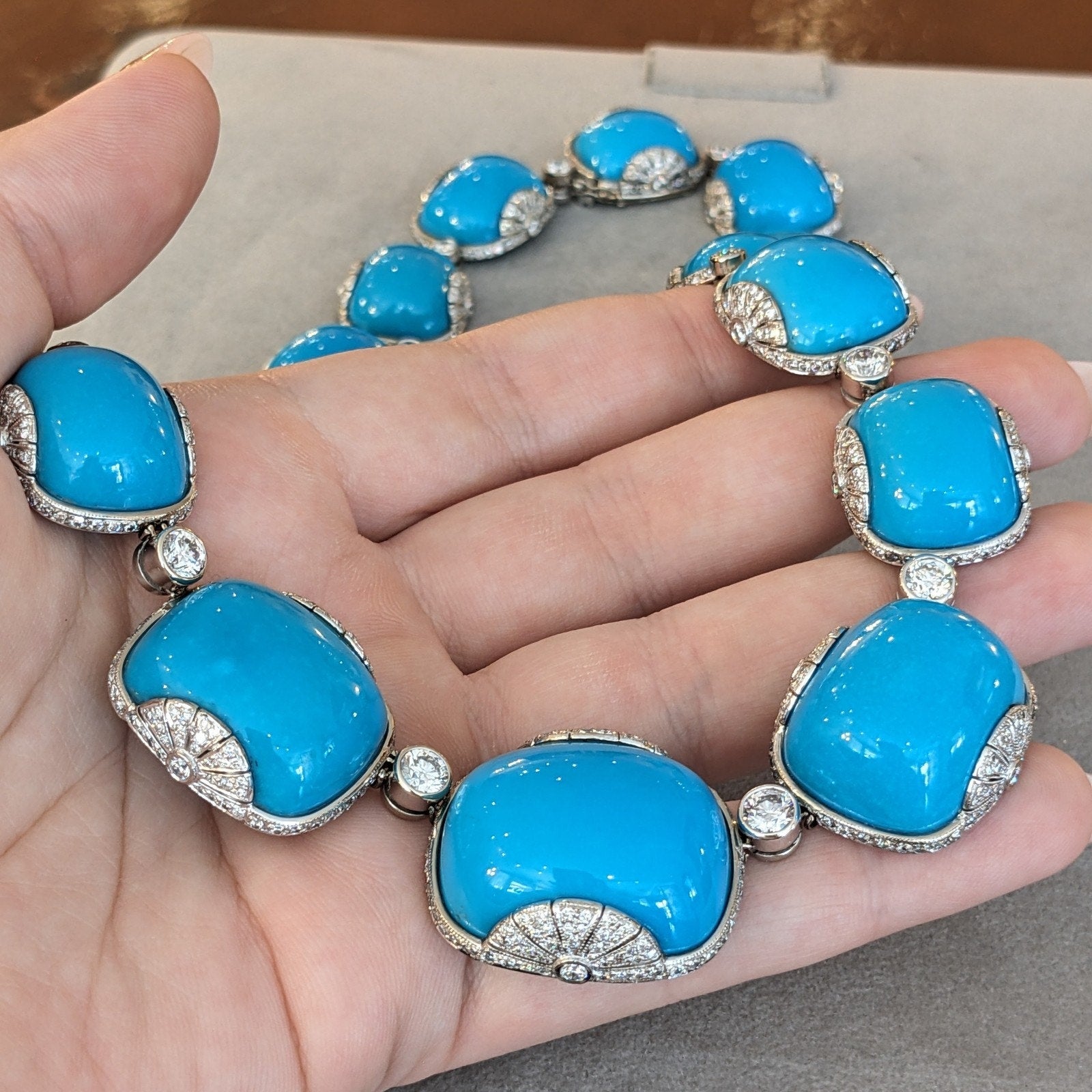Fred Leighton Nat'l Turquoise and Diamond Necklace in 18k White Gold
