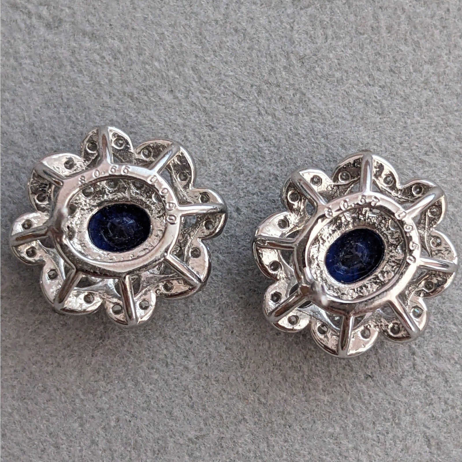 Oval Blue Sapphire and Diamond Stud Earrings in Platinum/18k Gold