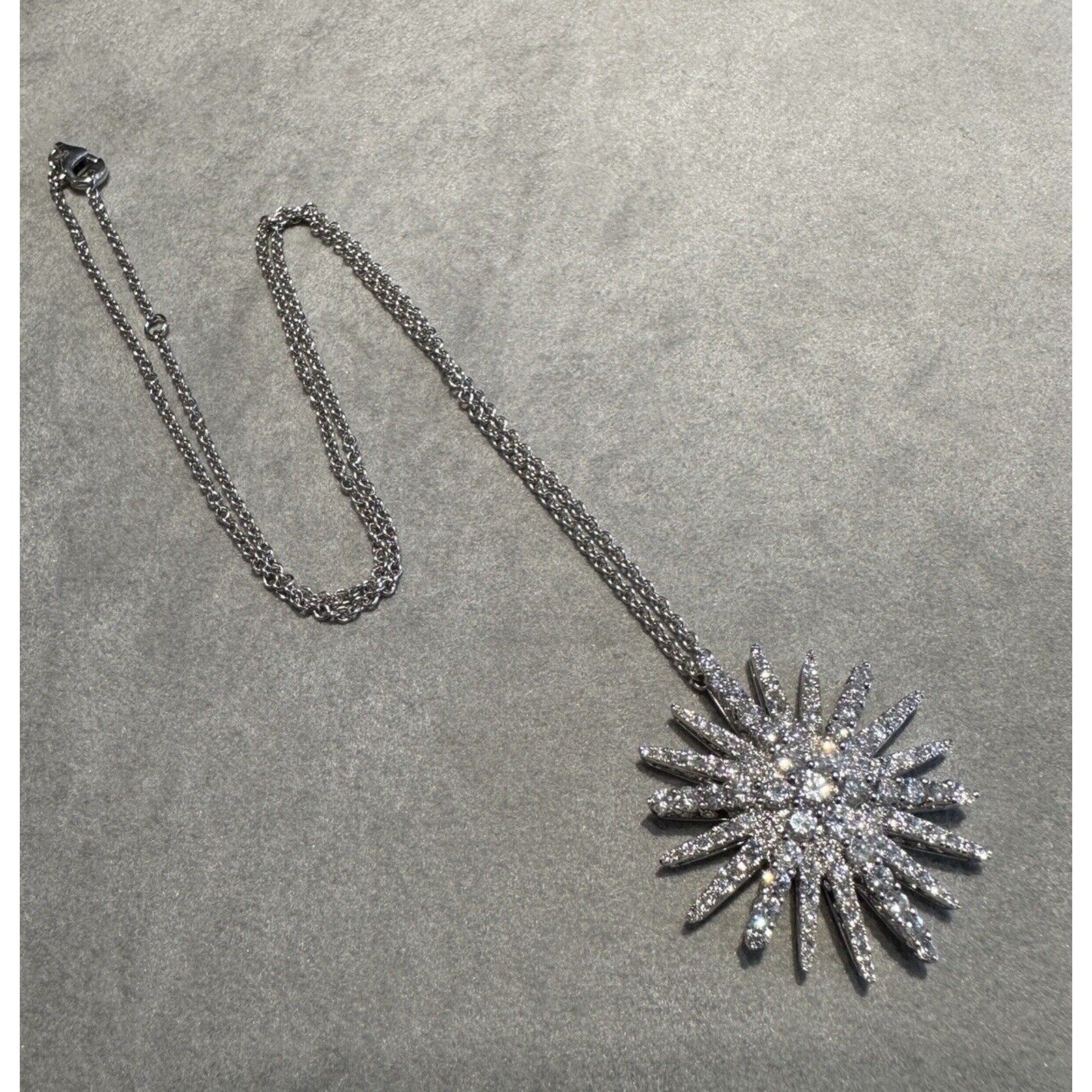 Pave Diamond Starburst Pendant 2.30 carat total weight on Chain in 18k White Gold