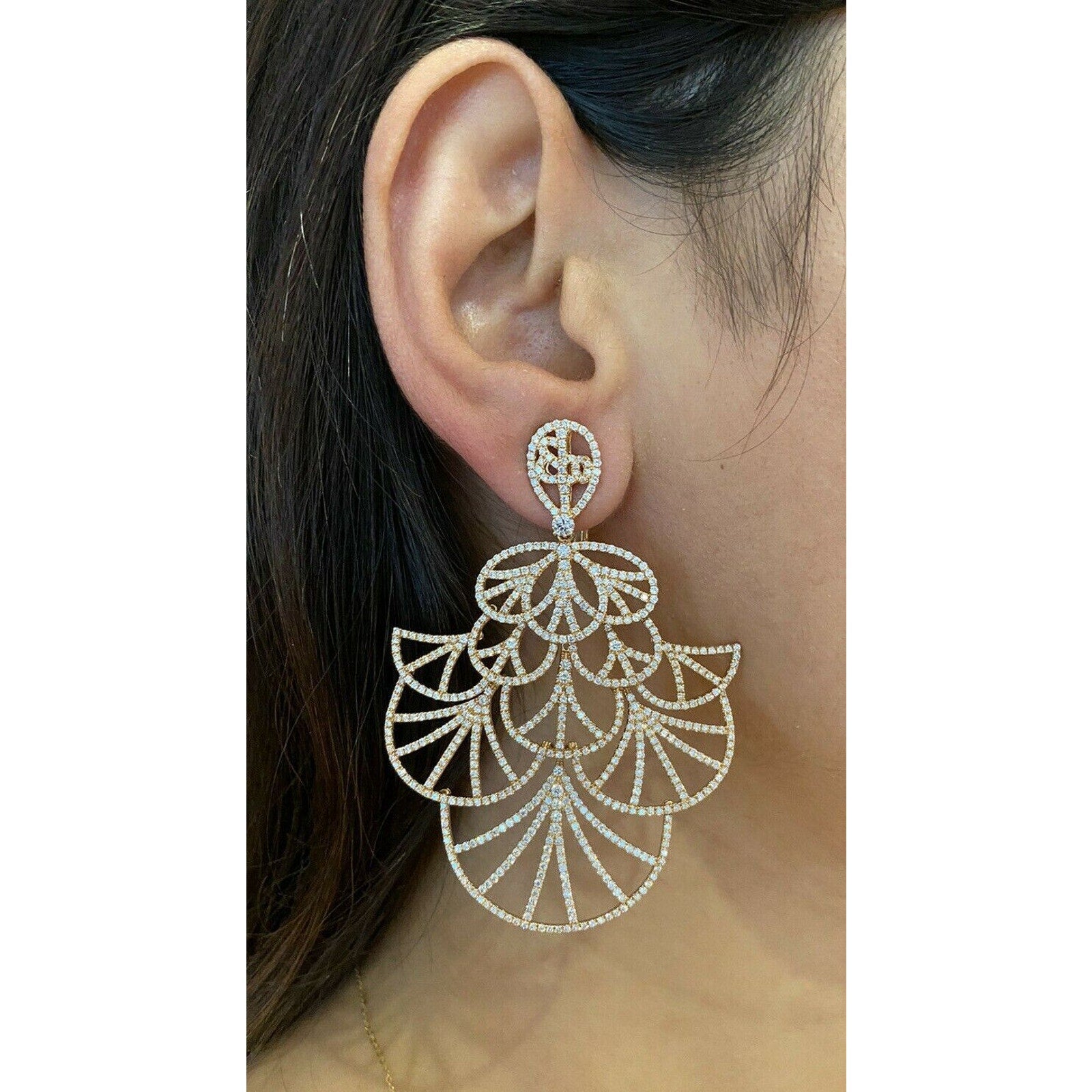 Tiered Diamond Chandelier Earrings with 9.50 cttw in 18k Rose Gold