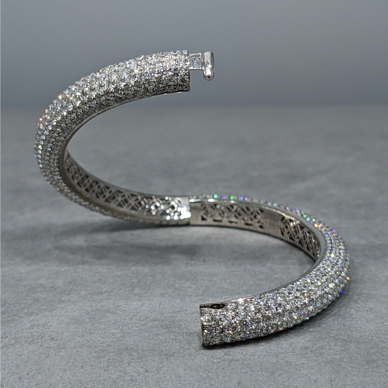 Natural Diamond Pave Bangle Bracelet 16.23 cttw in 18k White Gold